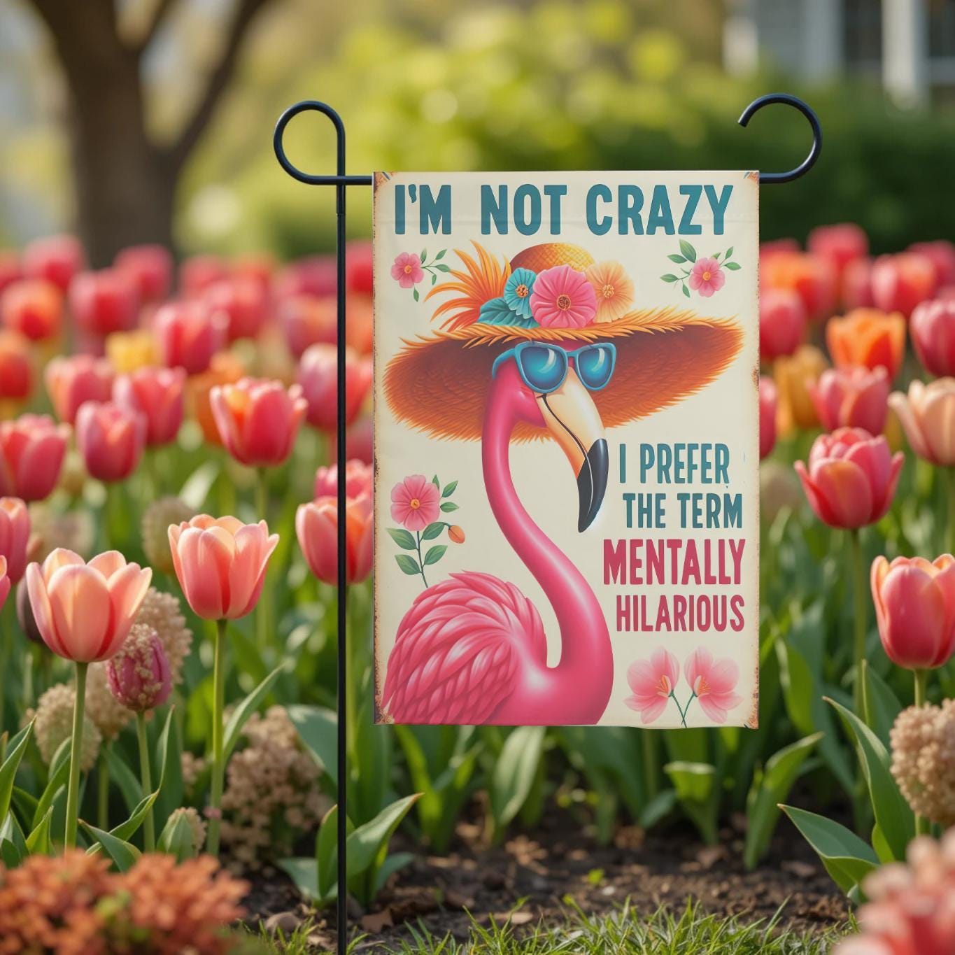 Funny Flamingo Flag – Sassy Garden Decor With Mentally Hilarious Pink Flamingo Design - scale and size reference