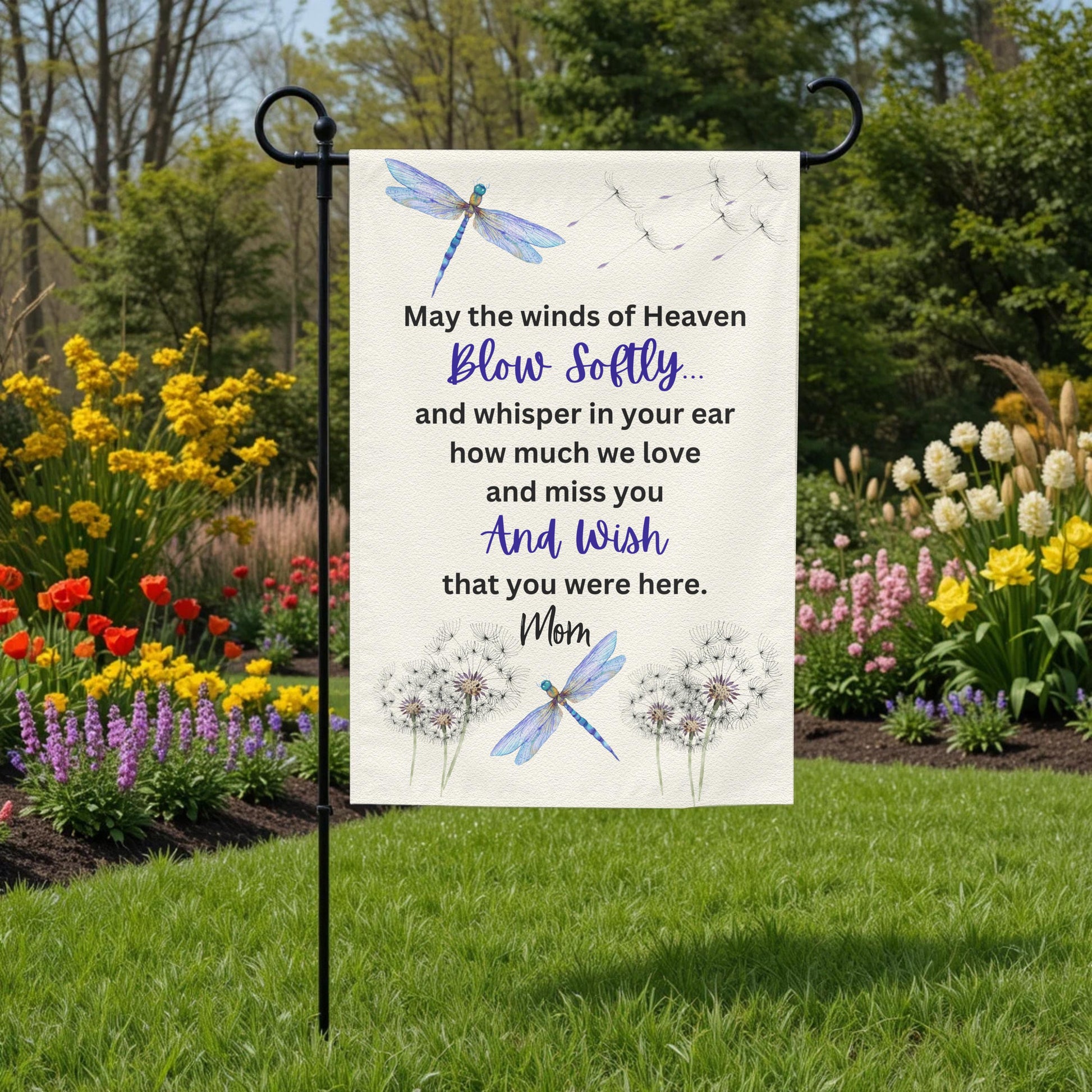 Personalized Garden Flag – Dragonfly Memorial Double-Sided 12x18 UV Protected - lifestyle display