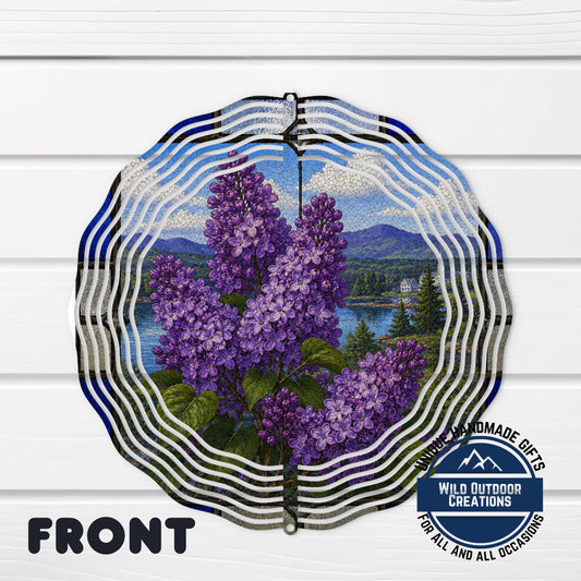Purple Lilac Wind Spinner New Hampshire State Flower Stained Glass Garden Aluminum Decor