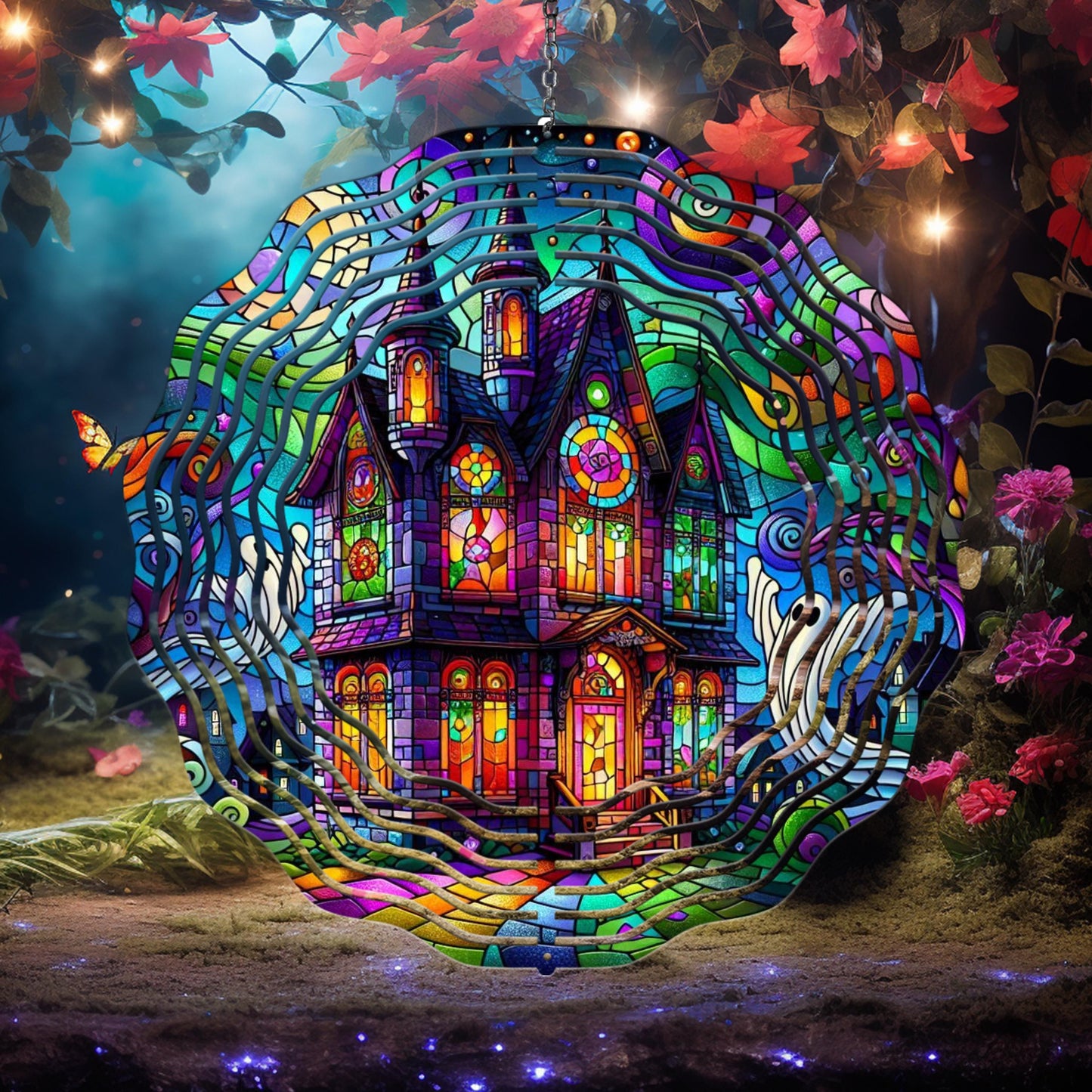 Haunted House Wind Spinner - Colorful Aluminum Halloween Outdoor Decoration