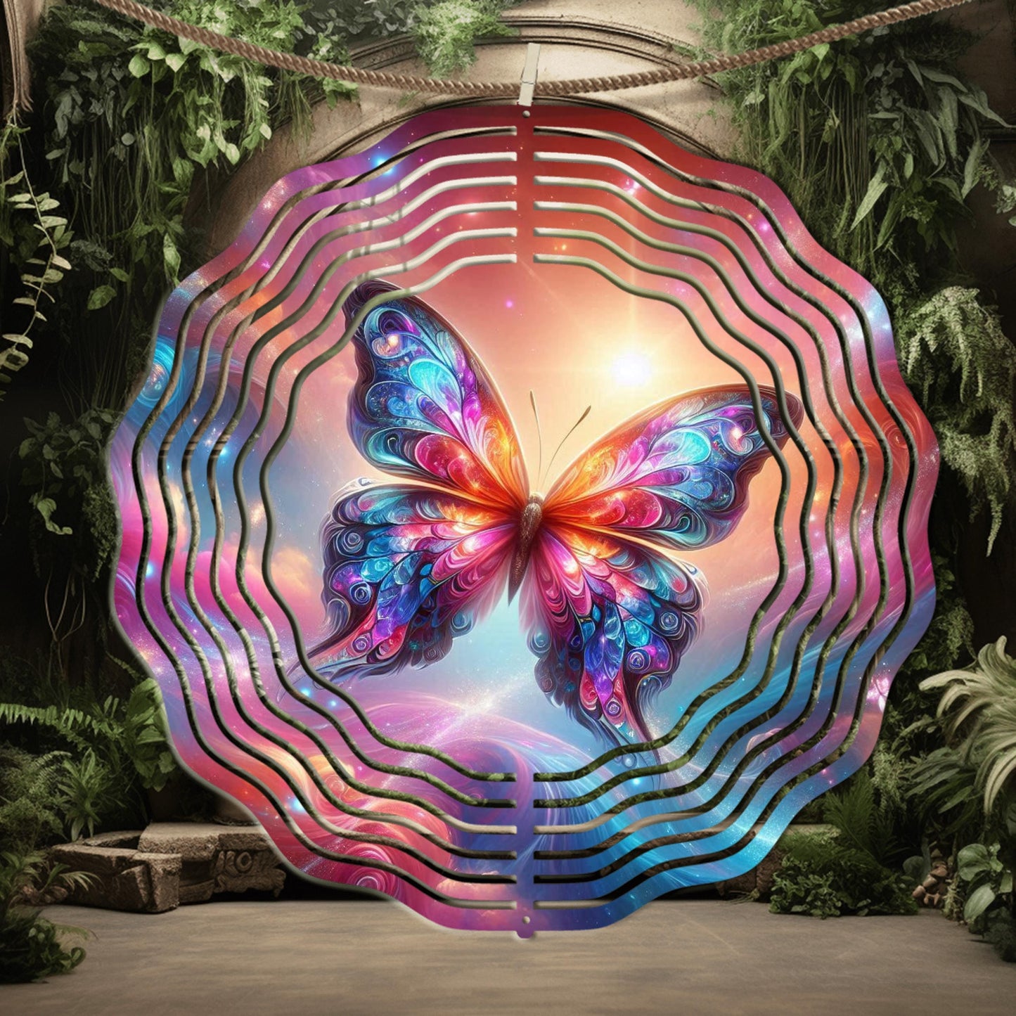 Double-Sided Metal Butterfly Wind Spinner - Whimsical Garden Art Decor