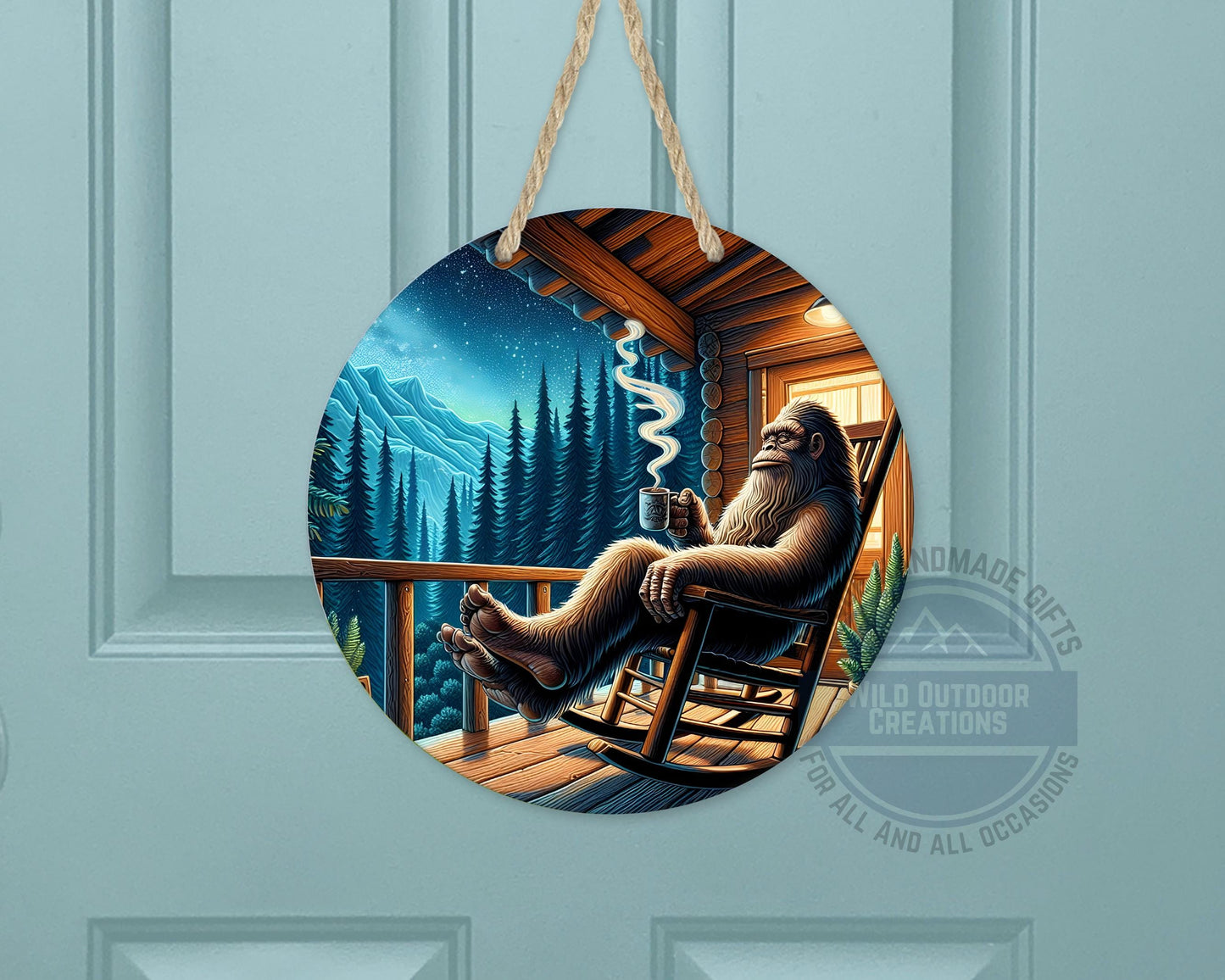 Bigfoot Porch Decor – Sasquatch Door Hanger | Rustic Cabin Wall Art, Weather Resistant Sign
