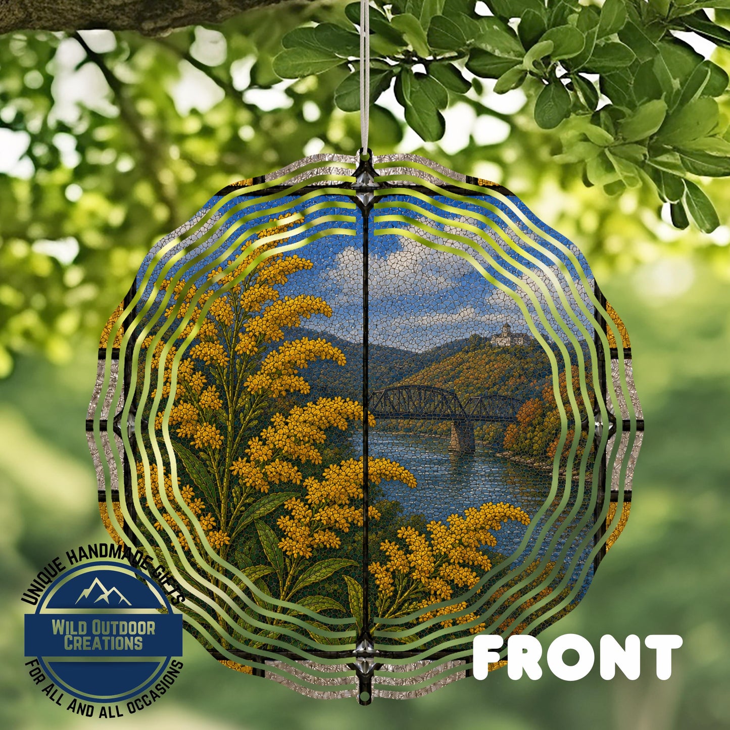 Goldenrod Wind Spinner - Kentucky State Flower Aluminum Garden Decor With Stained Glass Style