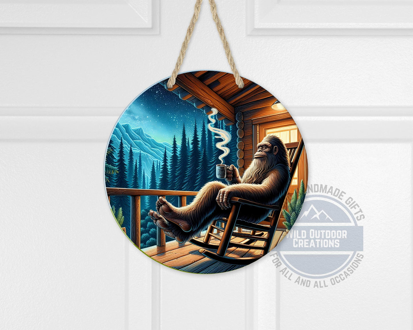Bigfoot Porch Decor – Sasquatch Door Hanger | Rustic Cabin Wall Art, Weather Resistant Sign