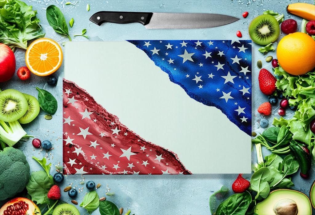 Patriotic Agate Tempered Glass Cutting Board, Red White Blue Kitchen Deco