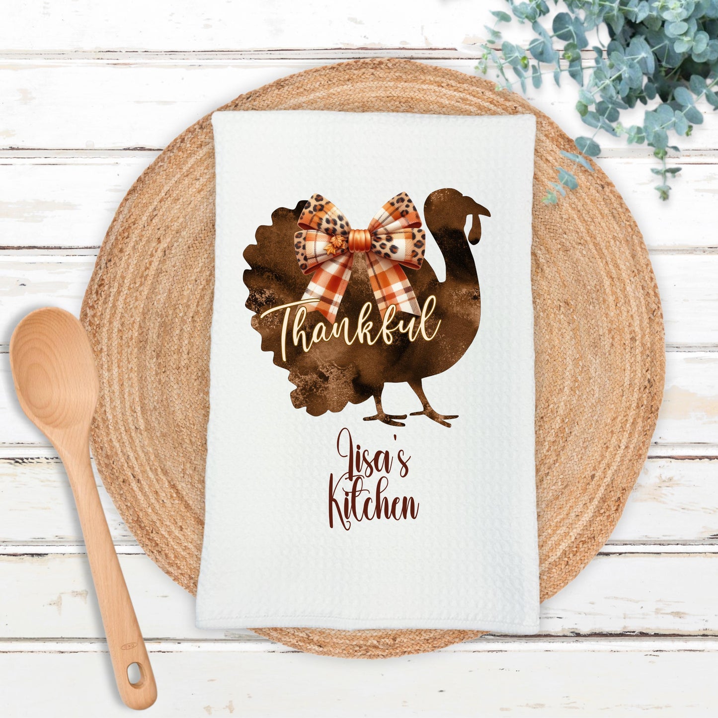 Personalized Thankful Turkey Fall Decor Towel - 16x24 Waffle Weave