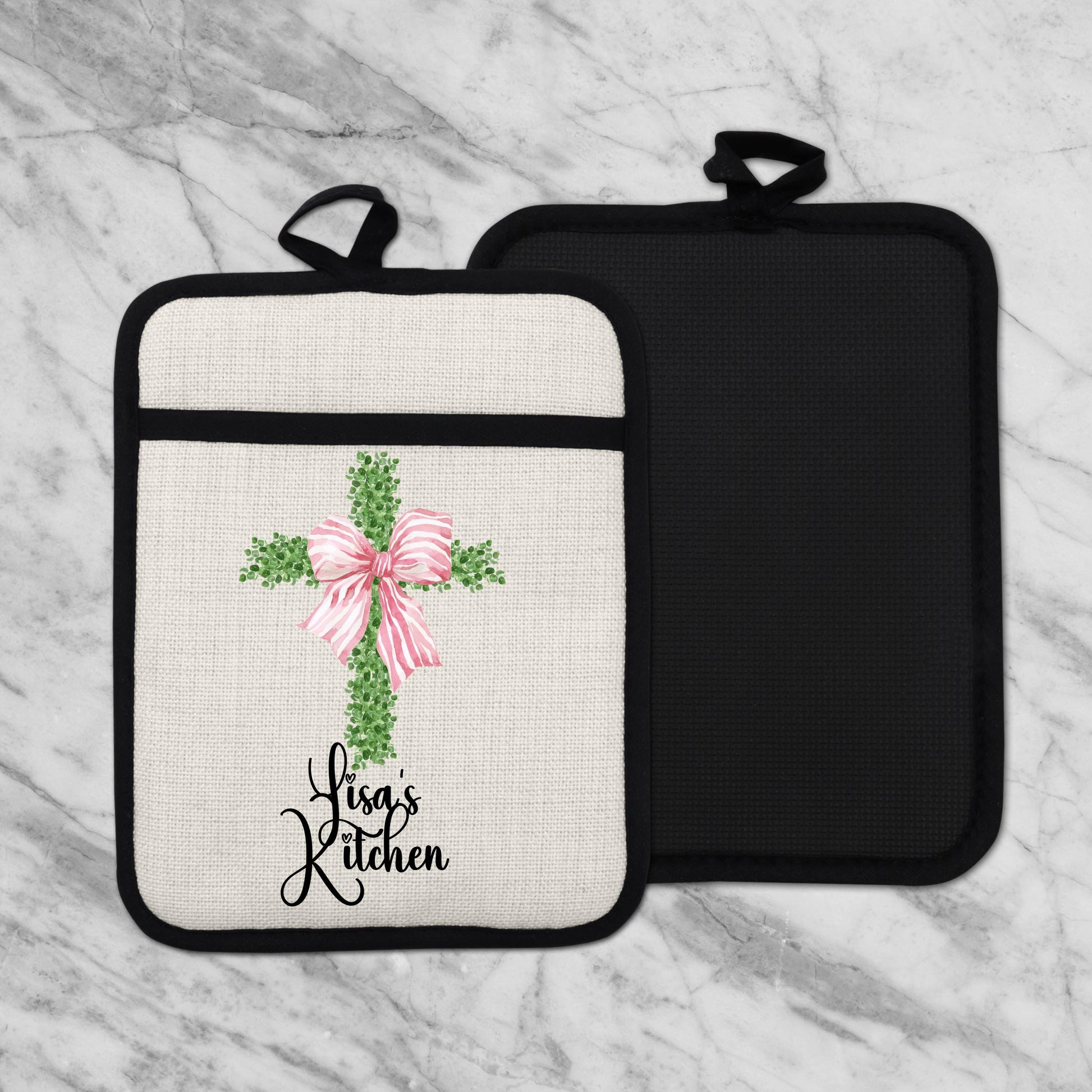 Personalized Cross Pot Holder – Pink Floral Cross, Custom Name Kitchen Gift - additional product photo 12