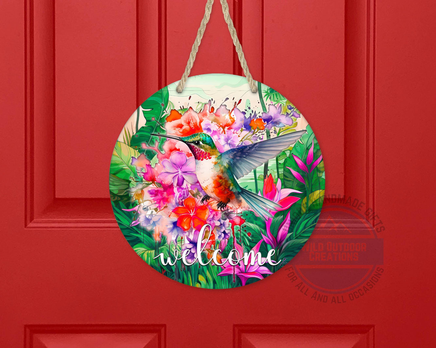 Floral Hummingbird Door Decor - Weather Resistant Garden Door Decor Sign