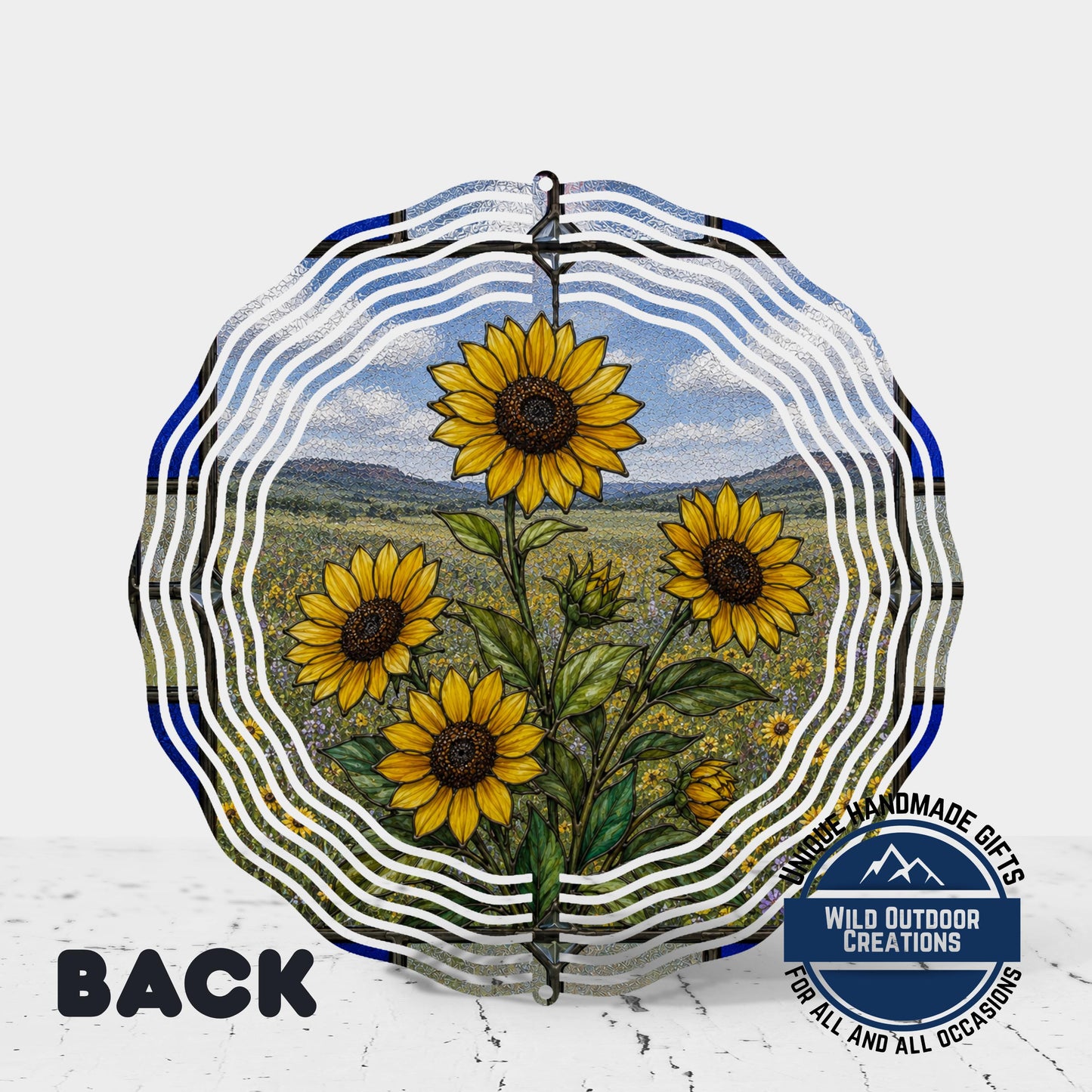 Sunflower Wind Spinner Kansas State Flower Stained Glass Style Garden Aluminum Outdoor Decor