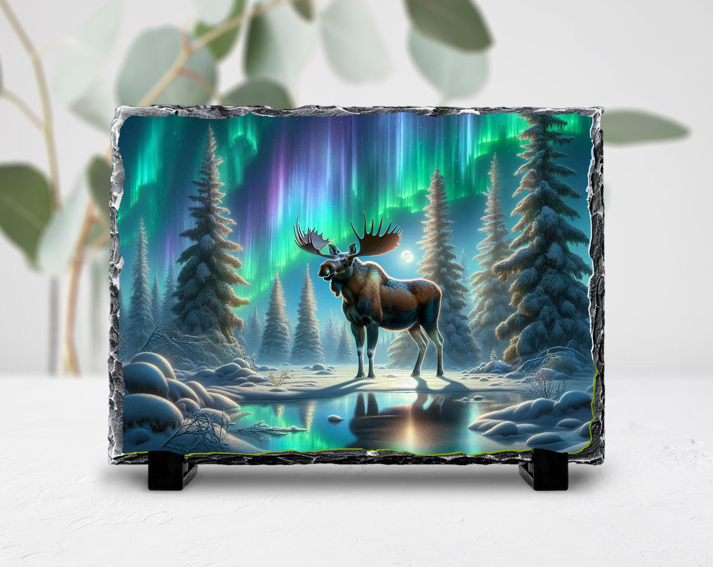 Moose Slate Plaque – Northern Lights Art | Rustic Cabin Decor, Wildlife Wall Art
