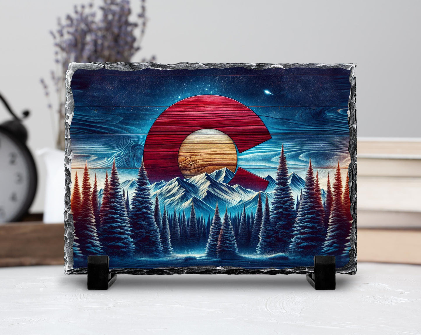 Rustic Slate Plaque | Colorado Mountain Decor - Handcrafted Natural Stone Tabletop Display