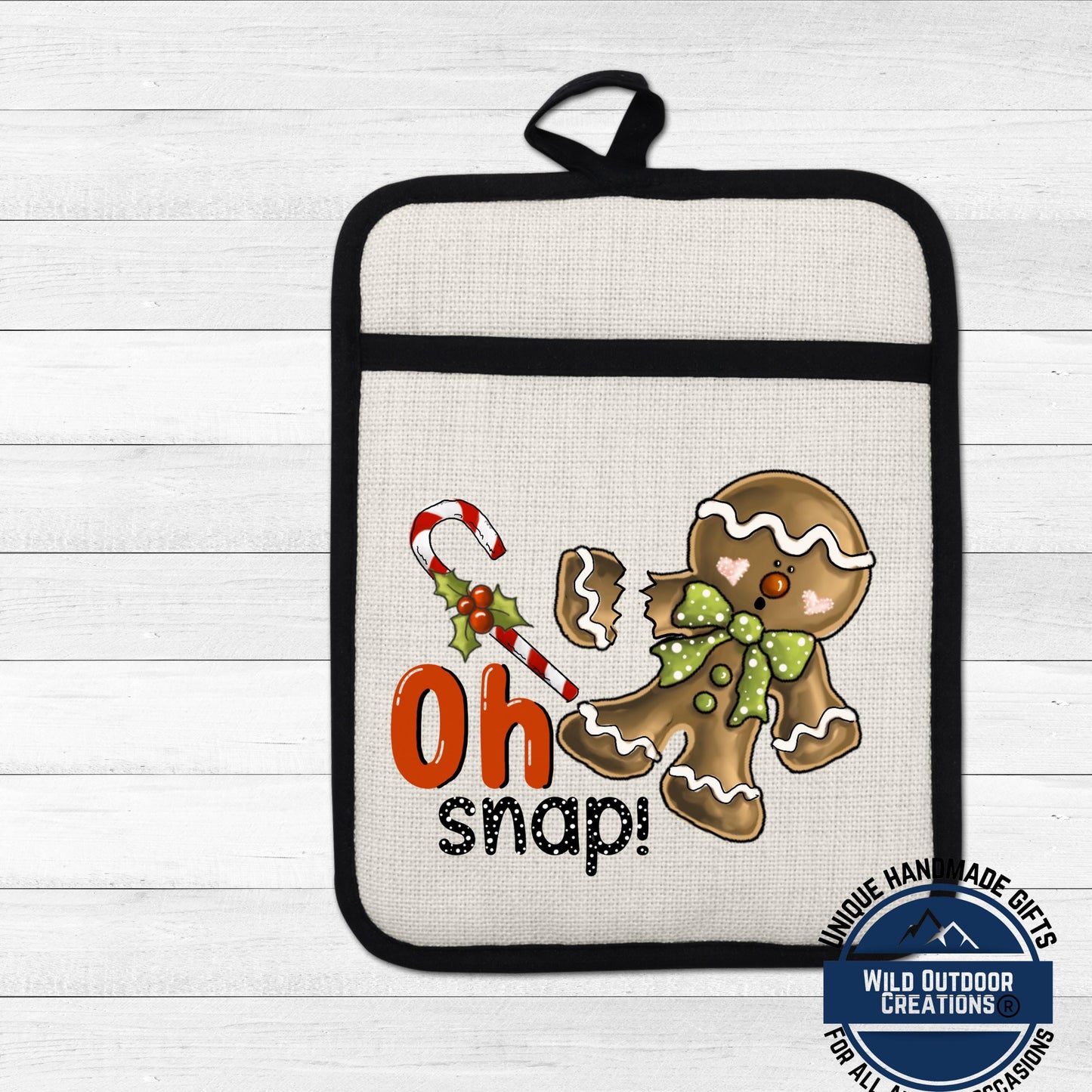 Gingerbread Pot Holder Linen Hot Pad Oh Snap Funny Christmas Kitchen Gift Decor