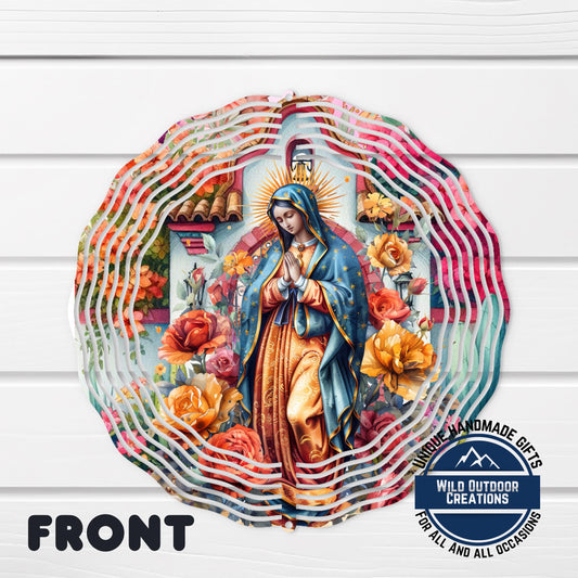 Virgin of Guadalupe Wind Spinner - Aluminum Outdoor Spinner | Handmade Religious Garden Decor