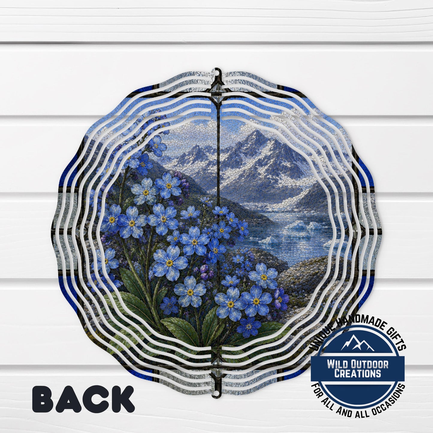 Forget Me Not Wind Spinner Alaska State Flower Stained Glass Style Garden Aluminum Decor