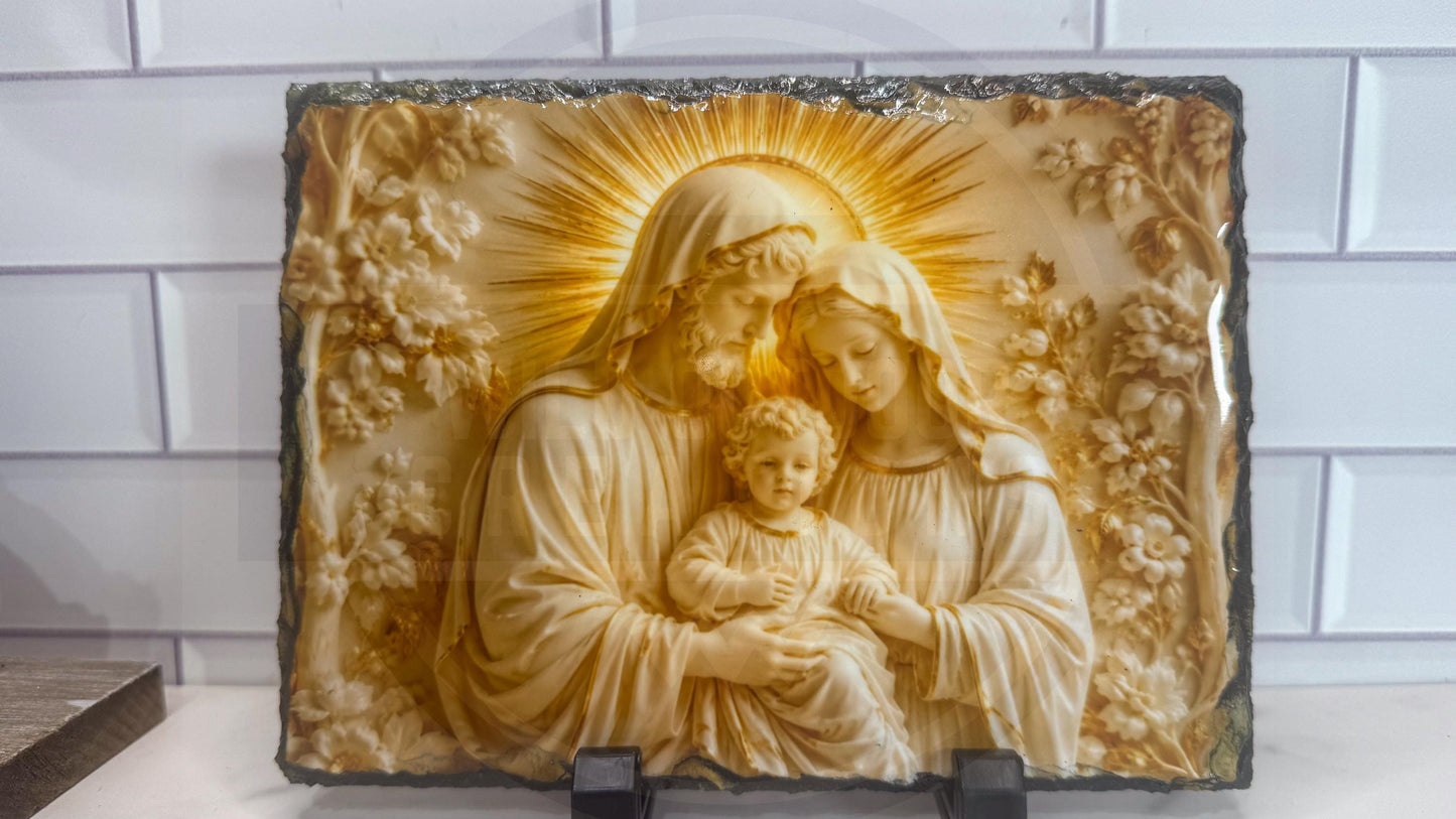 Holy Family Slate Plaque, Religious Wall Art, Rustic Rock Home Decor Gift