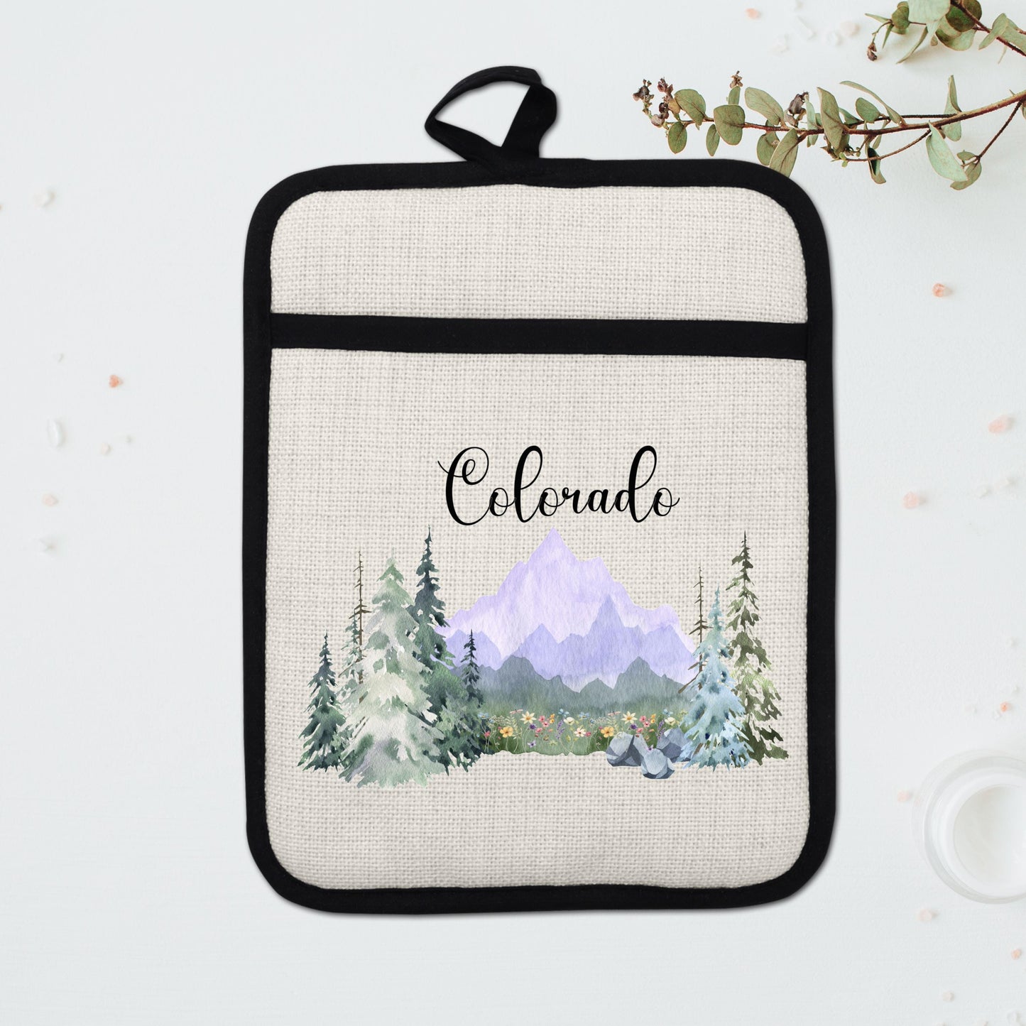 Purple Oven Mitt - Silicone Pot Holder With Heat Resistant Pocket & Hanging Loop