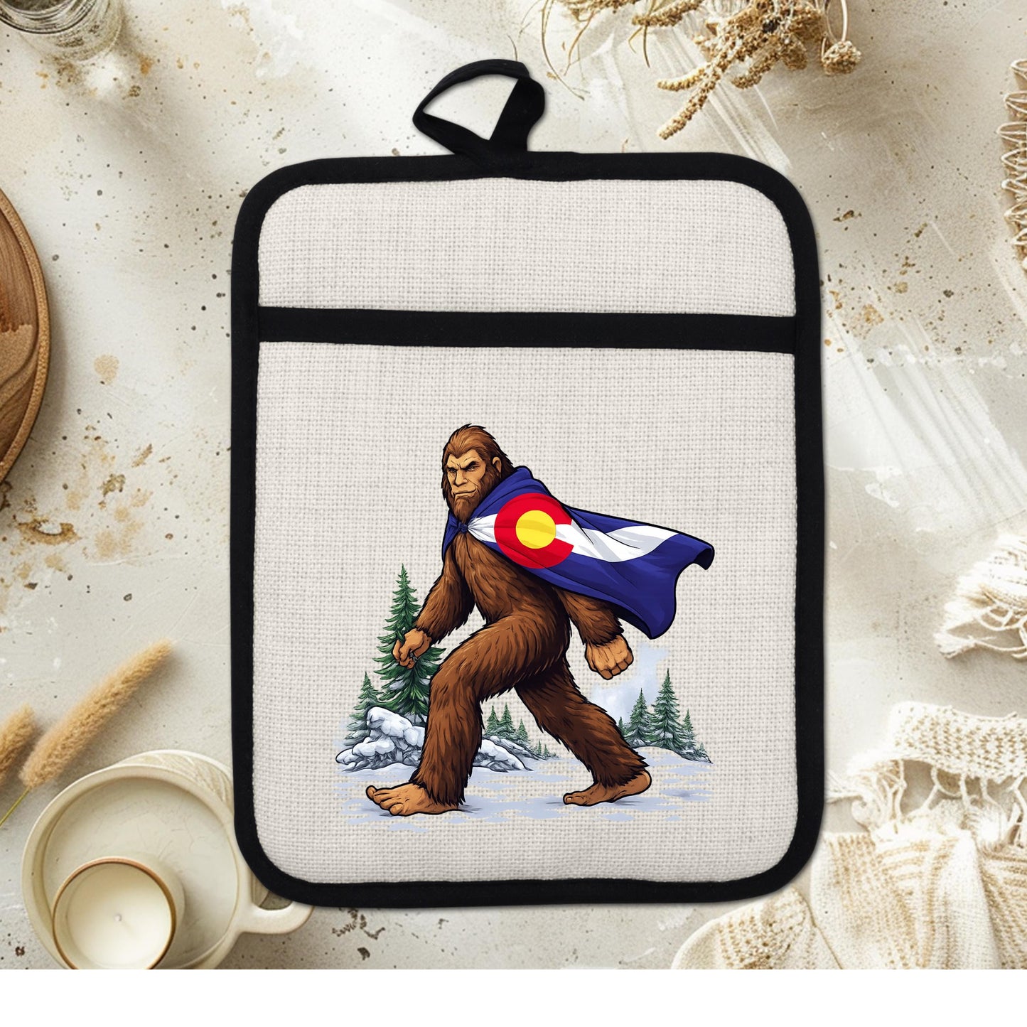 Sasquatch Pot Holder | Colorado Kitchen Decor - Bigfoot Oven Mitt & Heat Resistant Trivet - additional product photo 11