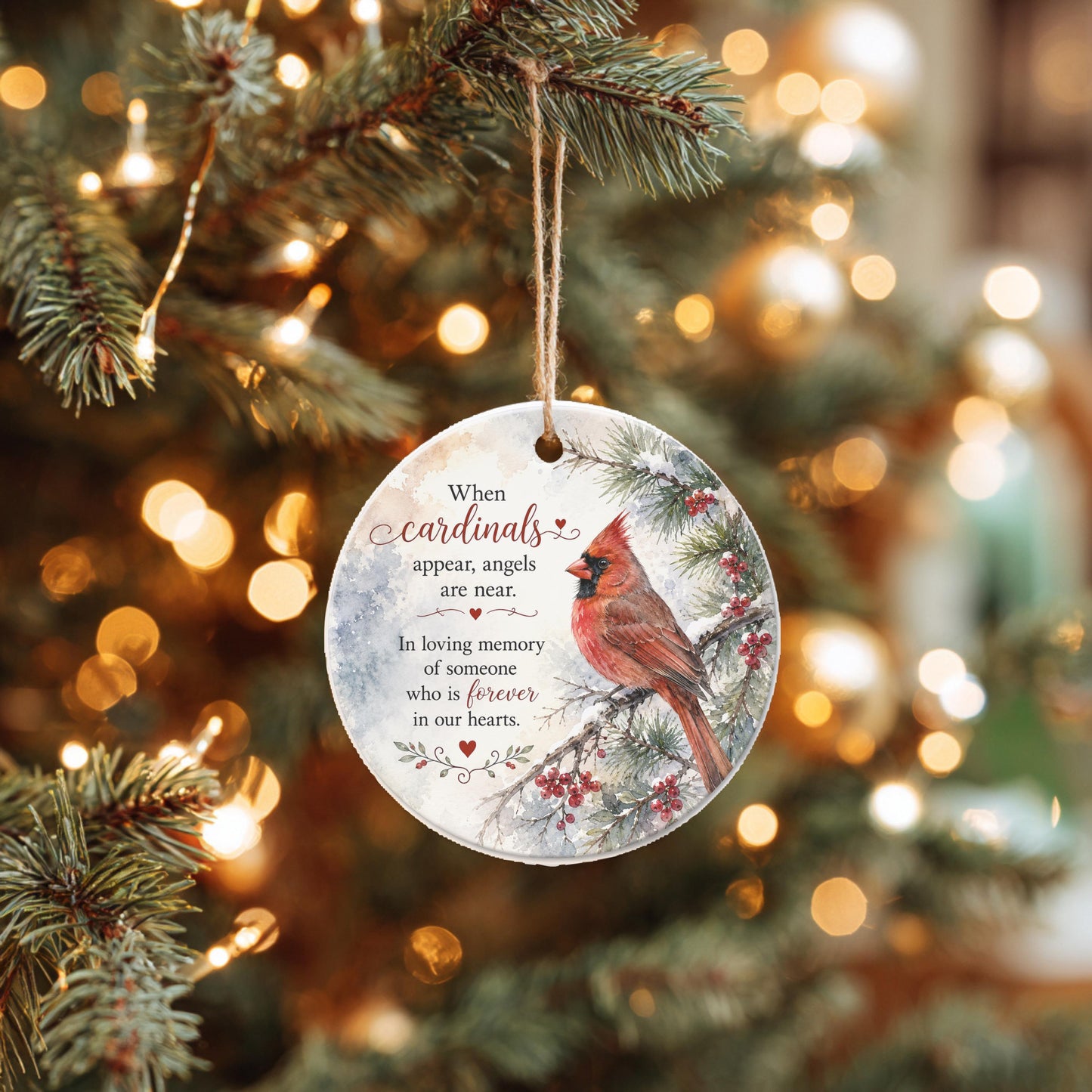 Cardinal Memorial Ornament, Ceramic, Angels Are Near Verse, Keepsake