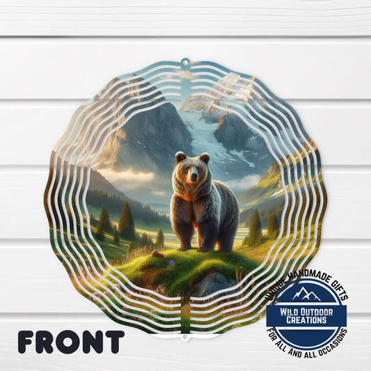 Bear Wind Spinner - Colorful Wildlife Garden Art | 10 Inch Rustic Outdoor Decor