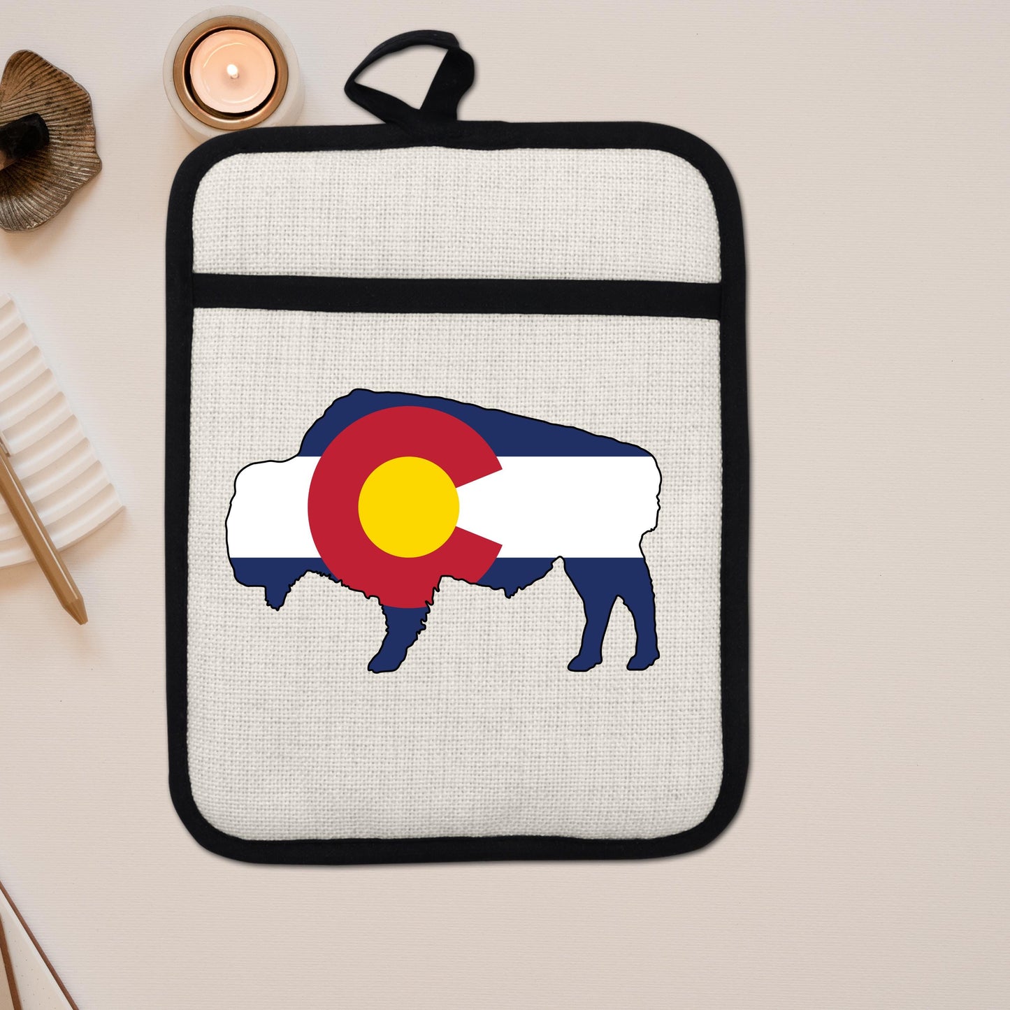Bison Pot Holder – Colorado Pot Holder With Linen & Silicone, Heat Resistant Trivet