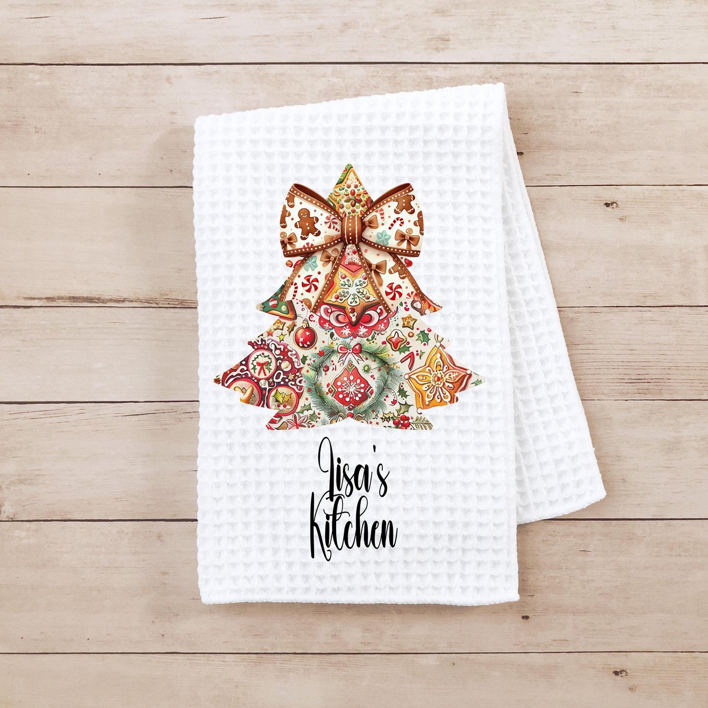 Personalized Gingerbread Man Kitchen Towel - Festive Waffle Weave Decor for Christmas