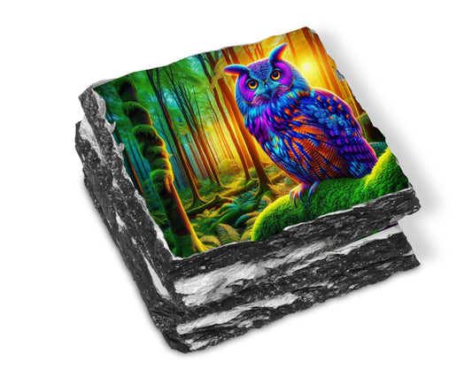 Owl Slate Coaster Set with Rack - Ideal Gift for Owl Enthusiasts