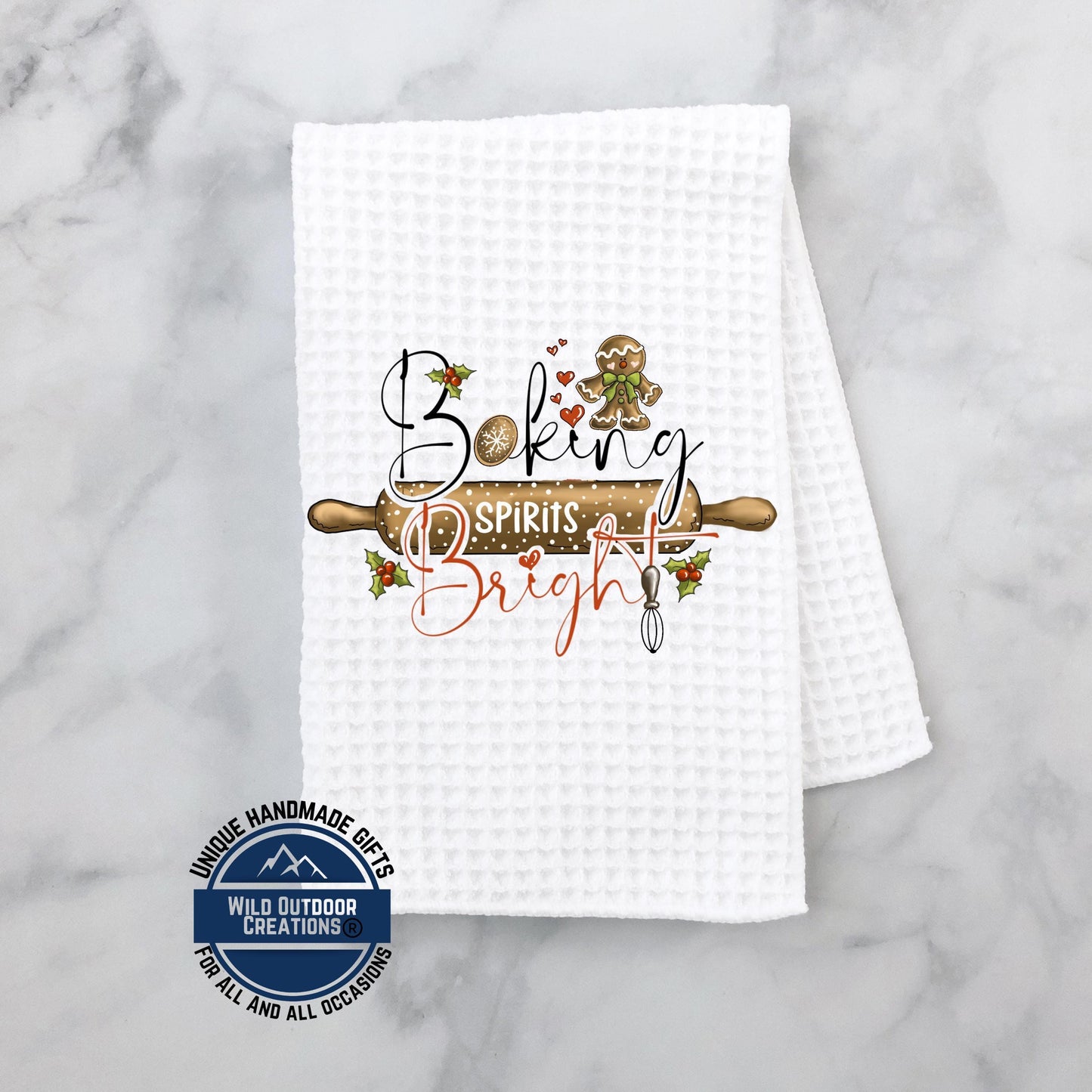 Baking Spirits Bright Christmas Kitchen Towel Gingerbread Waffle Weave Holiday Baker Decor Gift