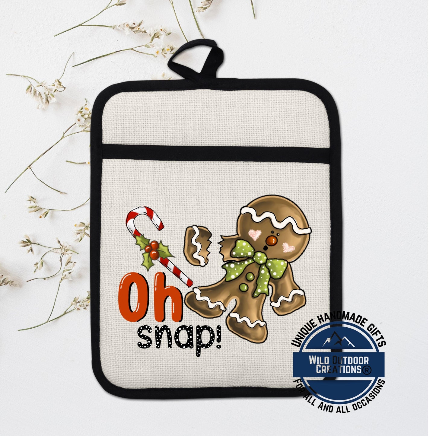 Gingerbread Pot Holder Linen Hot Pad Oh Snap Funny Christmas Kitchen Gift Decor