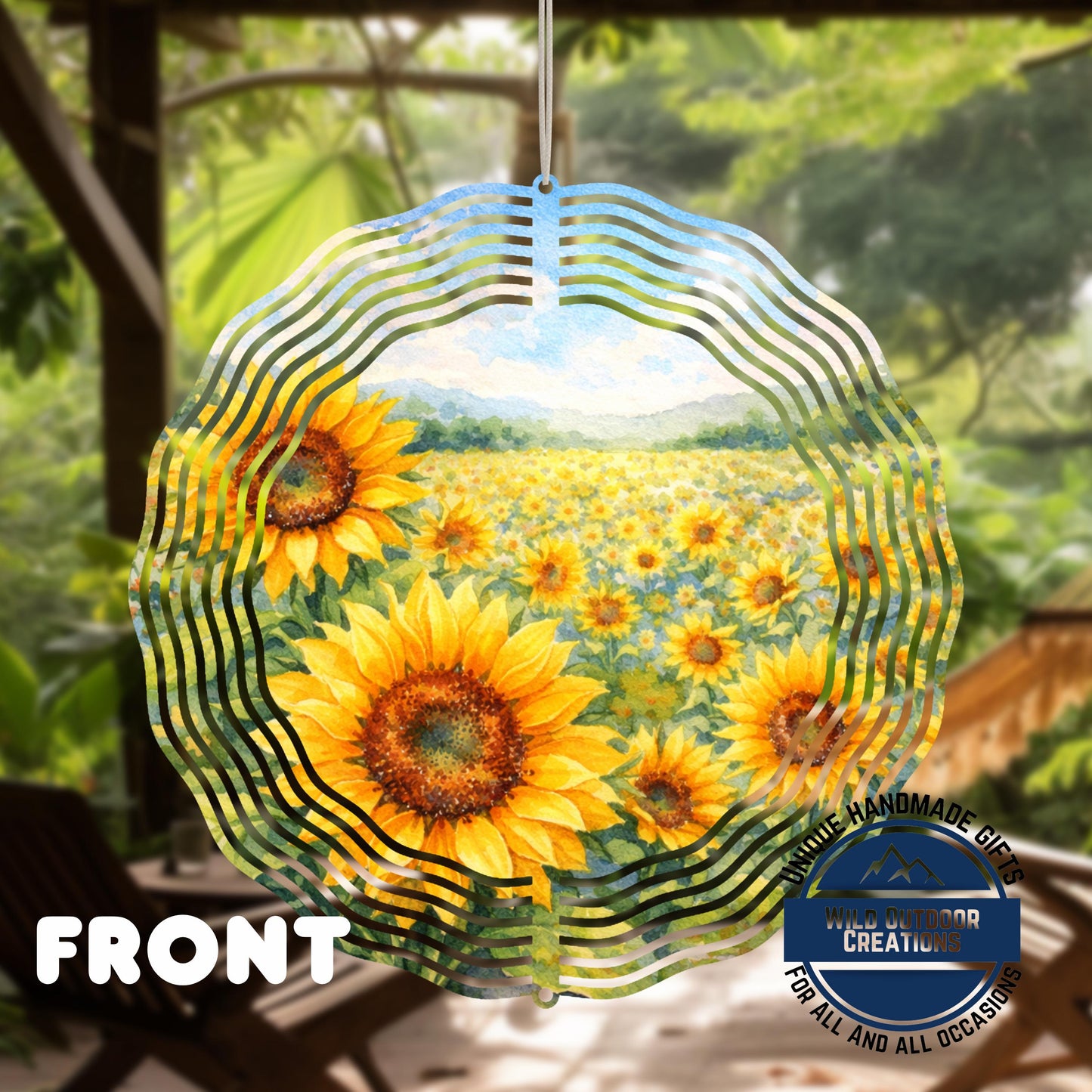 Sunflower Wind Spinner - Double Sided Aluminum Garden Spinner, 10 Inch Patio Hanging Decor