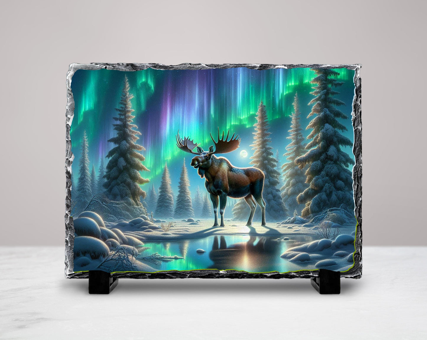 Moose Slate Plaque – Northern Lights Art | Rustic Cabin Decor, Wildlife Wall Art