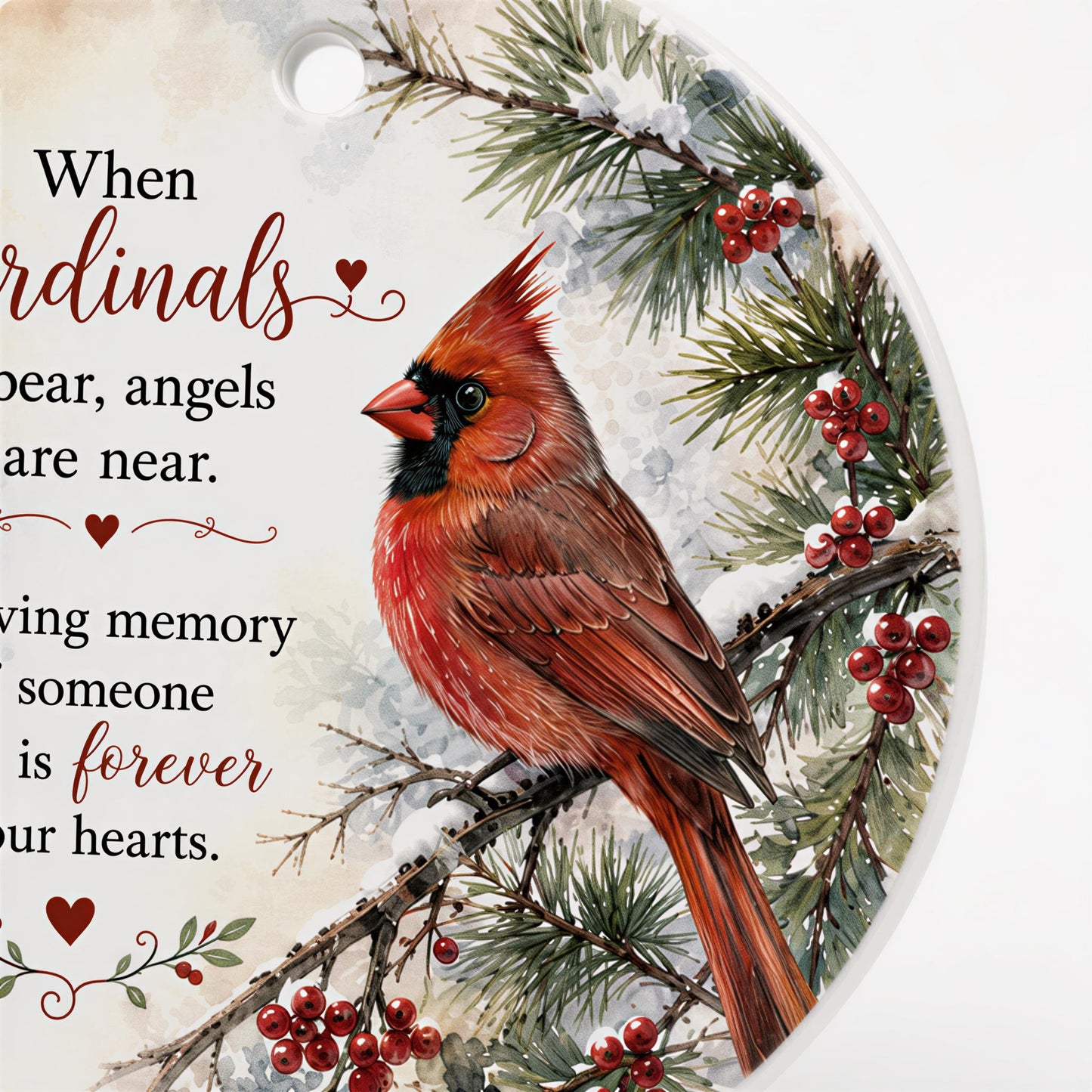 Cardinal Memorial Ornament, Ceramic, Angels Are Near Verse, Keepsake