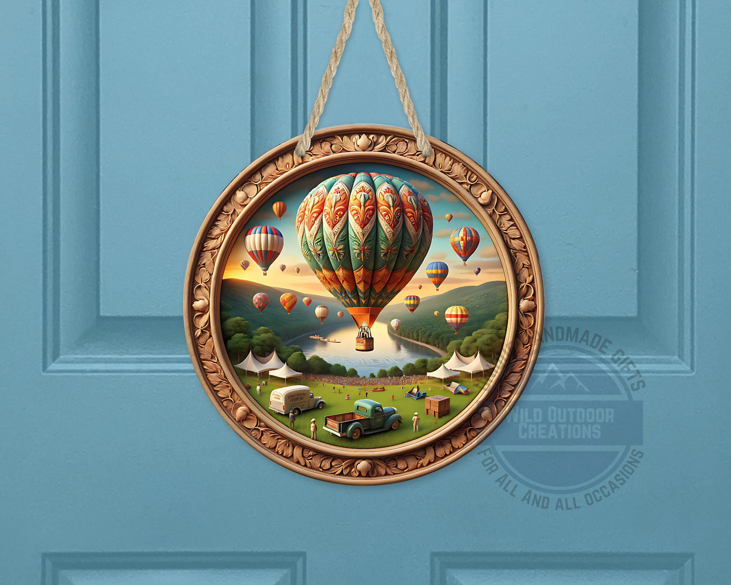Aluminum Door Hanger – County Fair Hot Air Balloon Outdoor Door Sign, 10 Inch