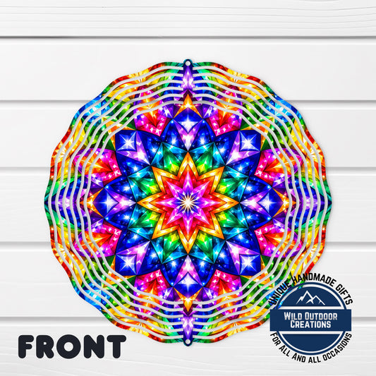 Rainbow Mandala Garden Spinner - Colorful Double-Sided Outdoor Decor