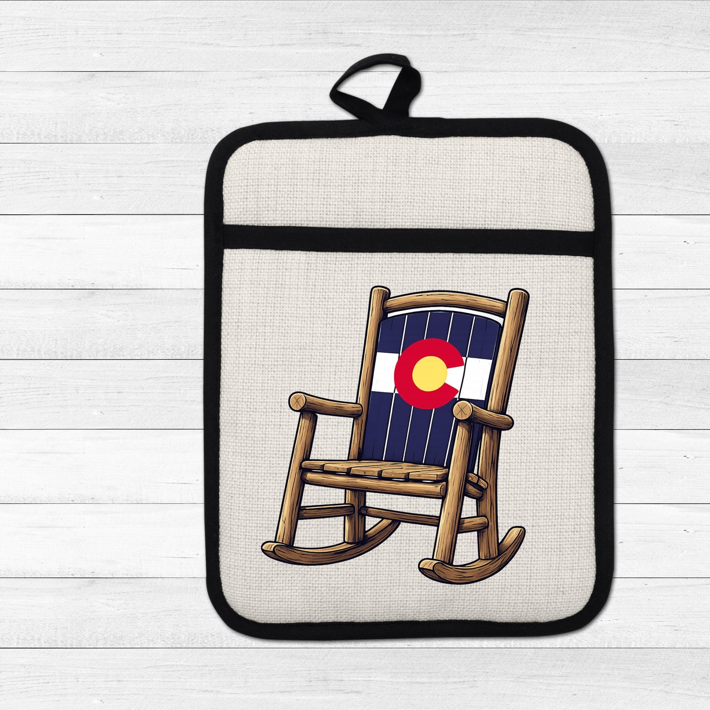 Linen Oven Mitt - Colorado Rocking Chair Pot Holder with Trivet & Heat Resistant Design