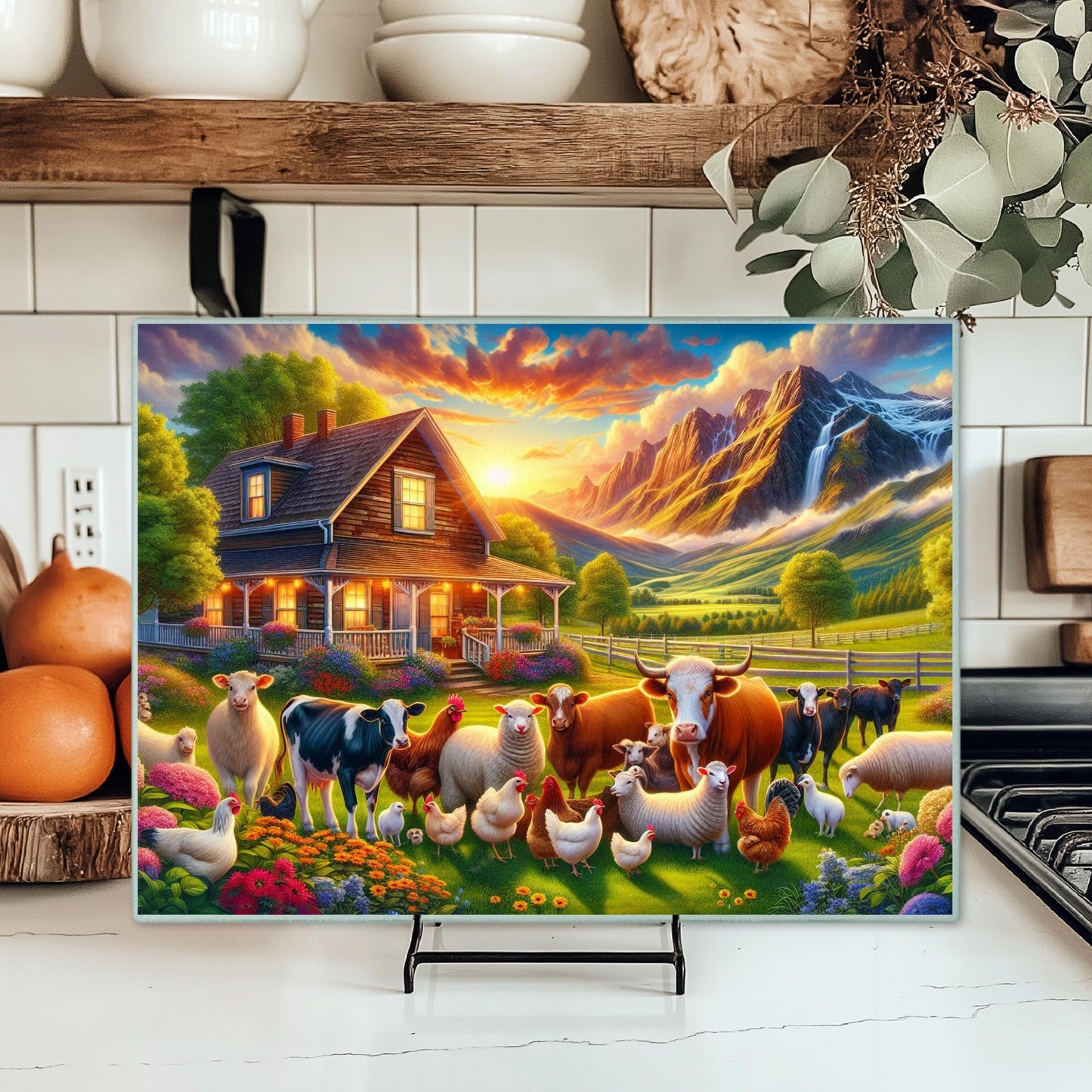 Tempered Glass Cutting Board - Mountain Farm Life Design Rustic Kitchen Art  Homestead Gift