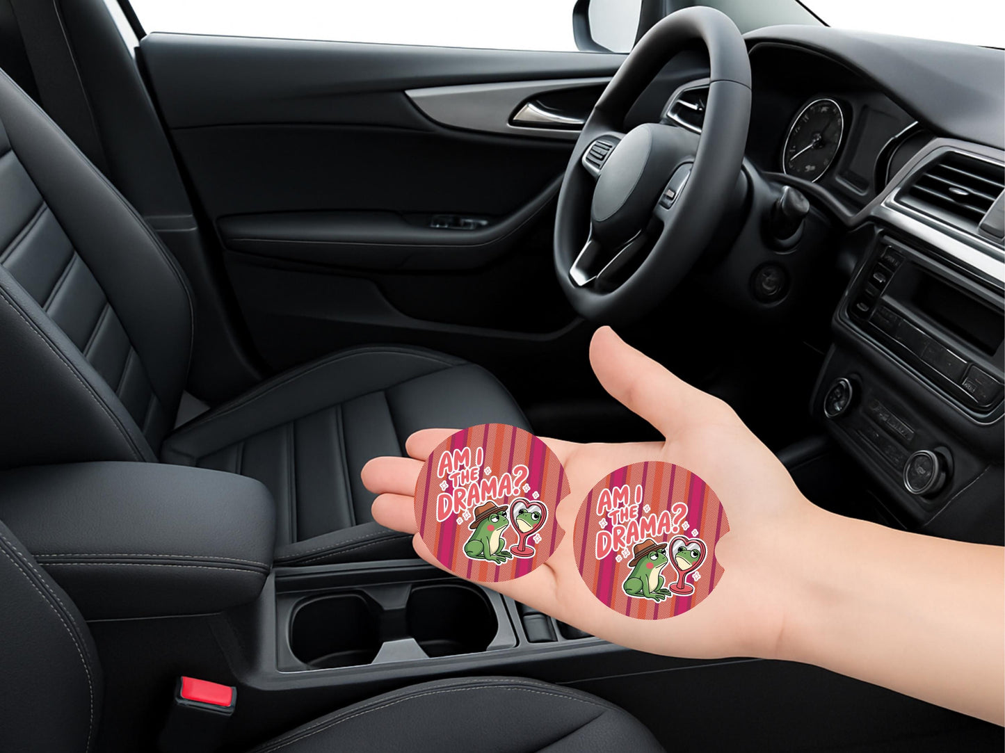 Frog Mirror Sandstone Car Coaster - Fun and Functional Auto Accessory