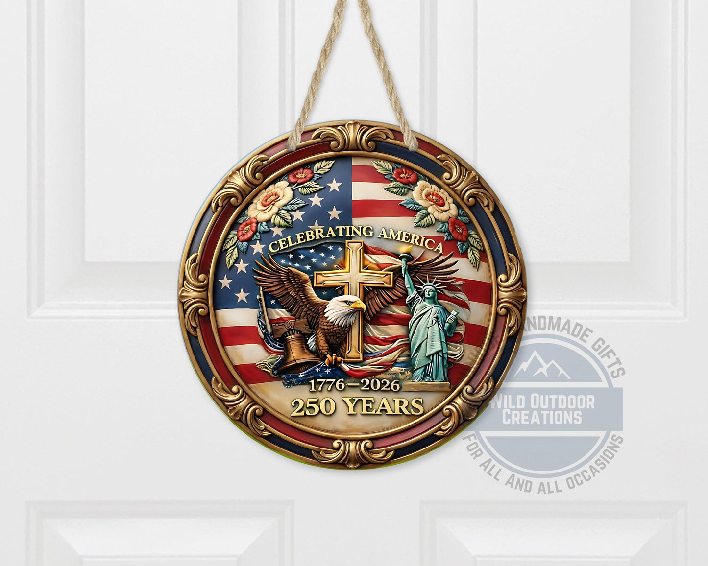 Patriotic Door Hanger - America 250 Decor | Eagle And Flag Aluminum Sign