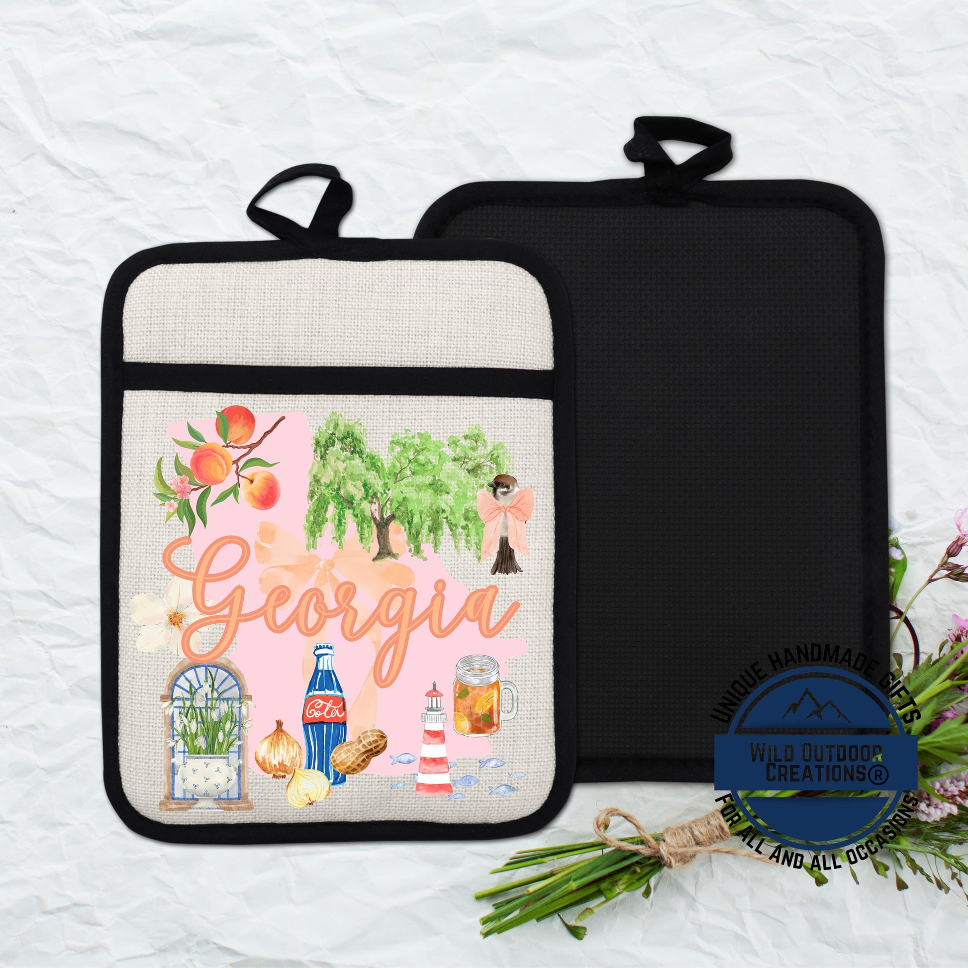 Georgia Pot Holder | Non Slip Silicone Pocket Potholder - Peach State Kitchen Gift - additional angle
