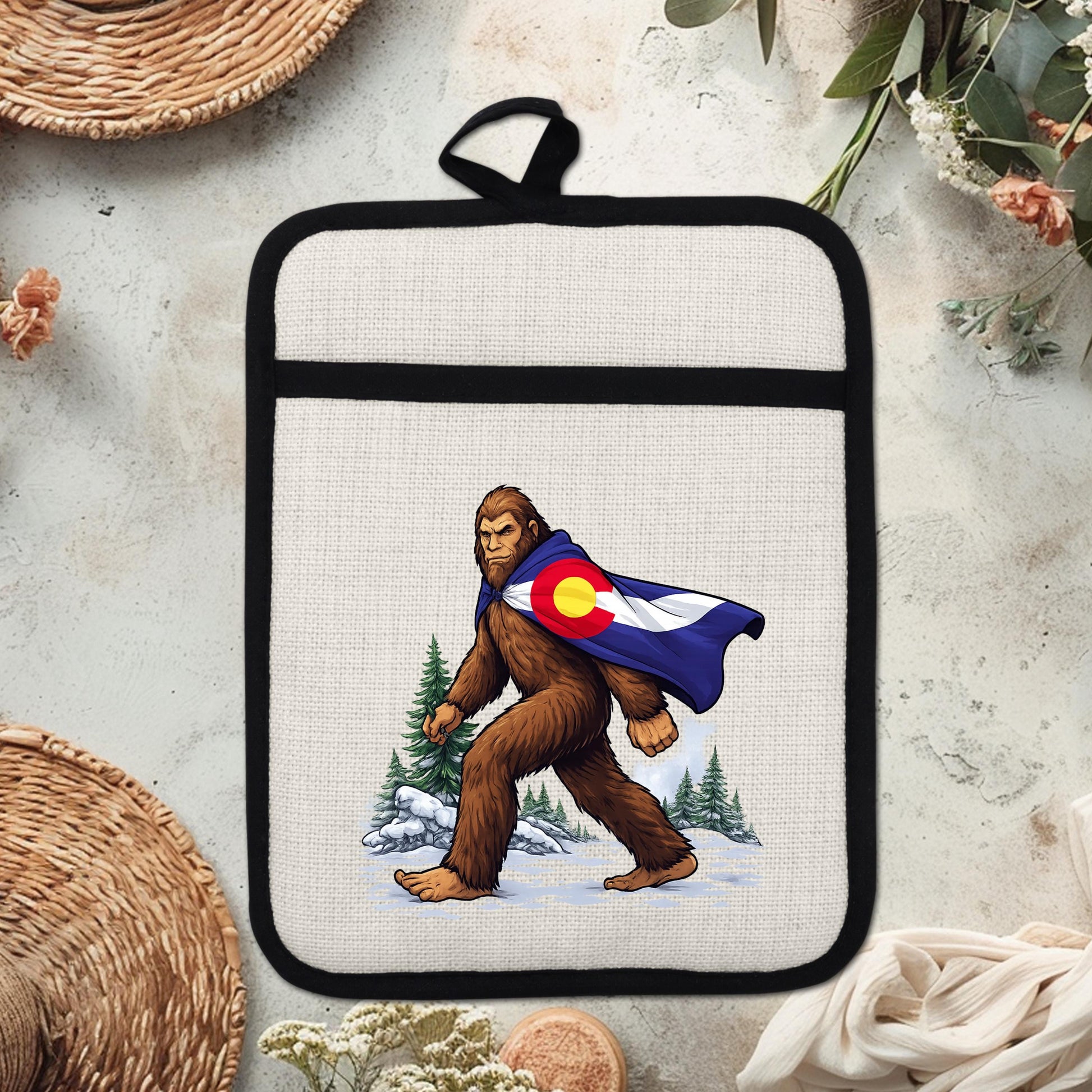 Sasquatch Pot Holder | Colorado Kitchen Decor - Bigfoot Oven Mitt & Heat Resistant Trivet - additional product photo 12