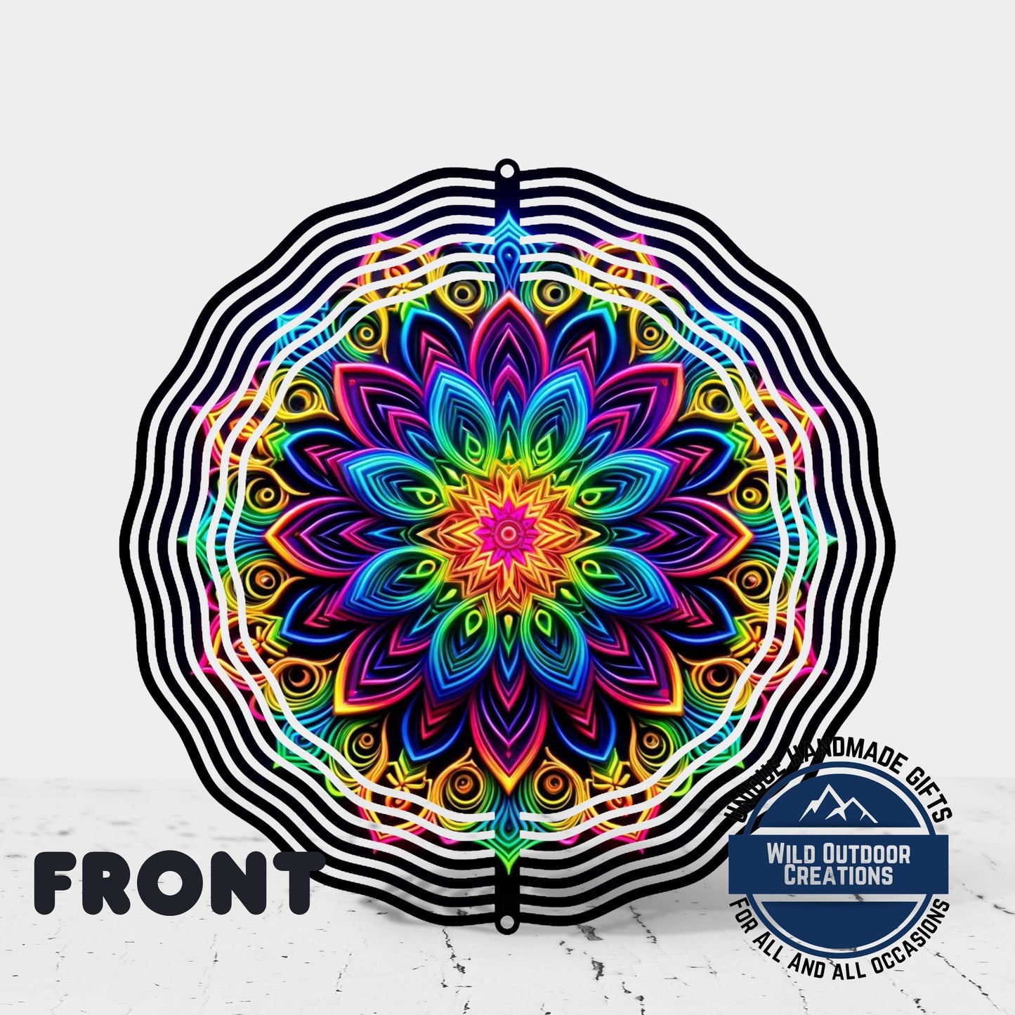 Neon Rainbow Wind Spinner – 10 Inch Mandala Double-Sided Aluminum Yard Art - additional product photo 11