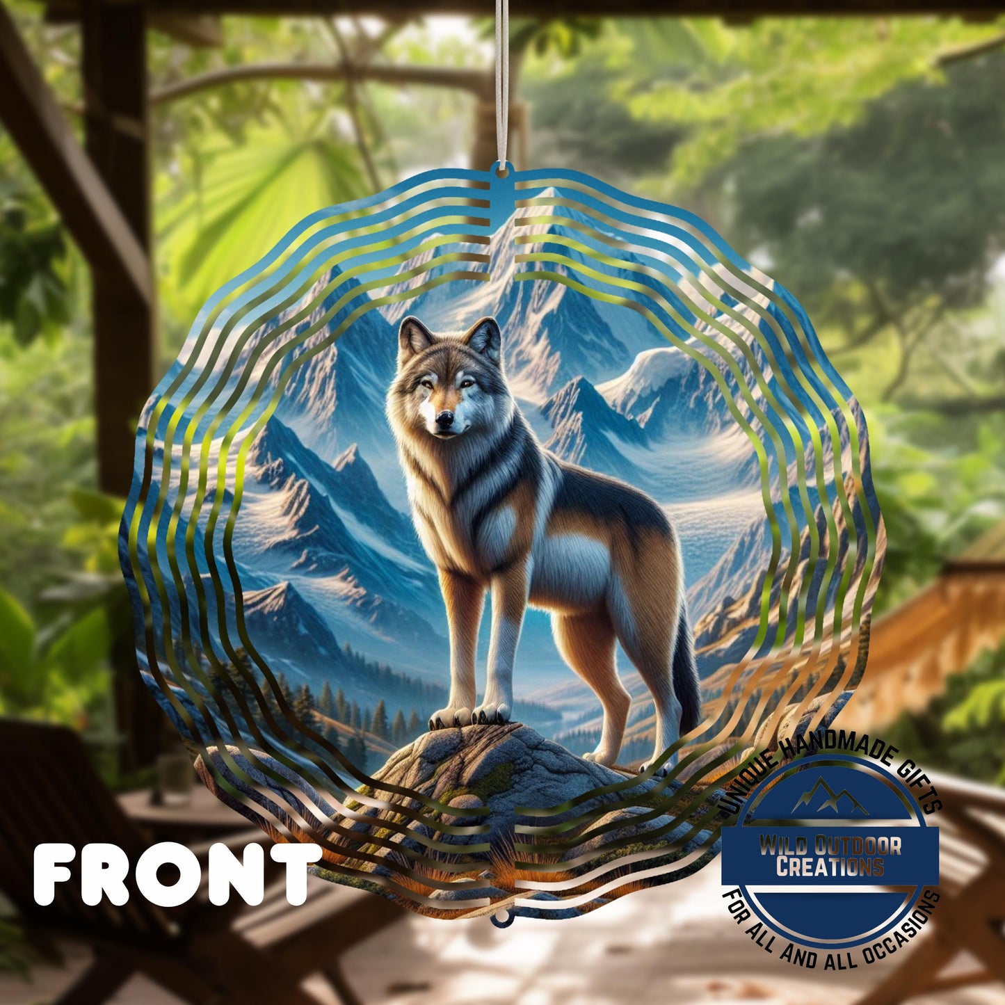 Wolf Wind Spinner - Double Sided Aluminum Outdoor Wind Spinner, 10 Inch Garden Decor