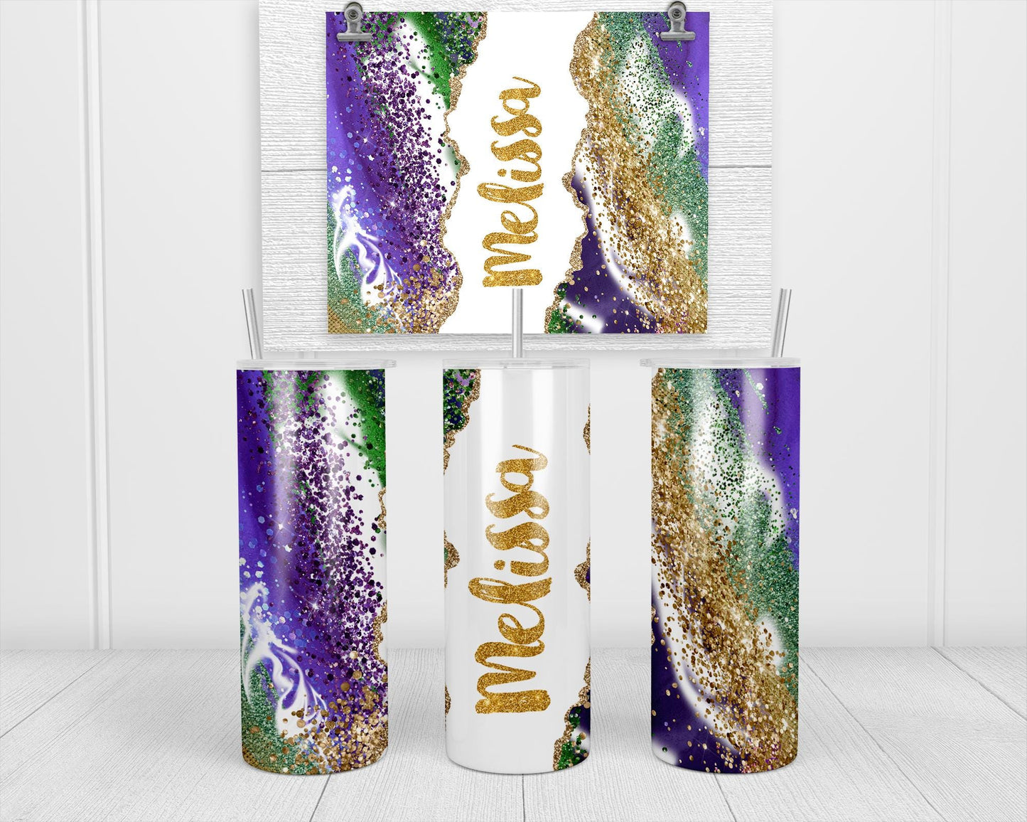 Mardi Gras Tumbler - Custom Skinny Stainless Steel Faux Glitter Cup | 20oz & 30oz Insulated