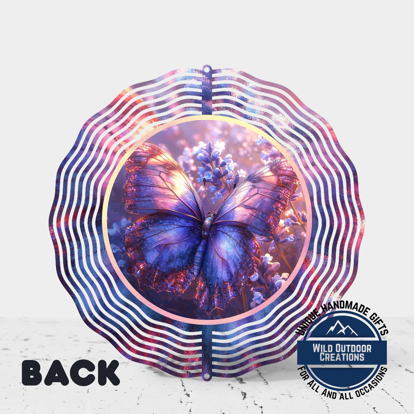 Butterfly Wind Spinner - Purple Blue Aluminum Garden Art | 360° Swivel Outdoor Décor - product dimensions and specifications
