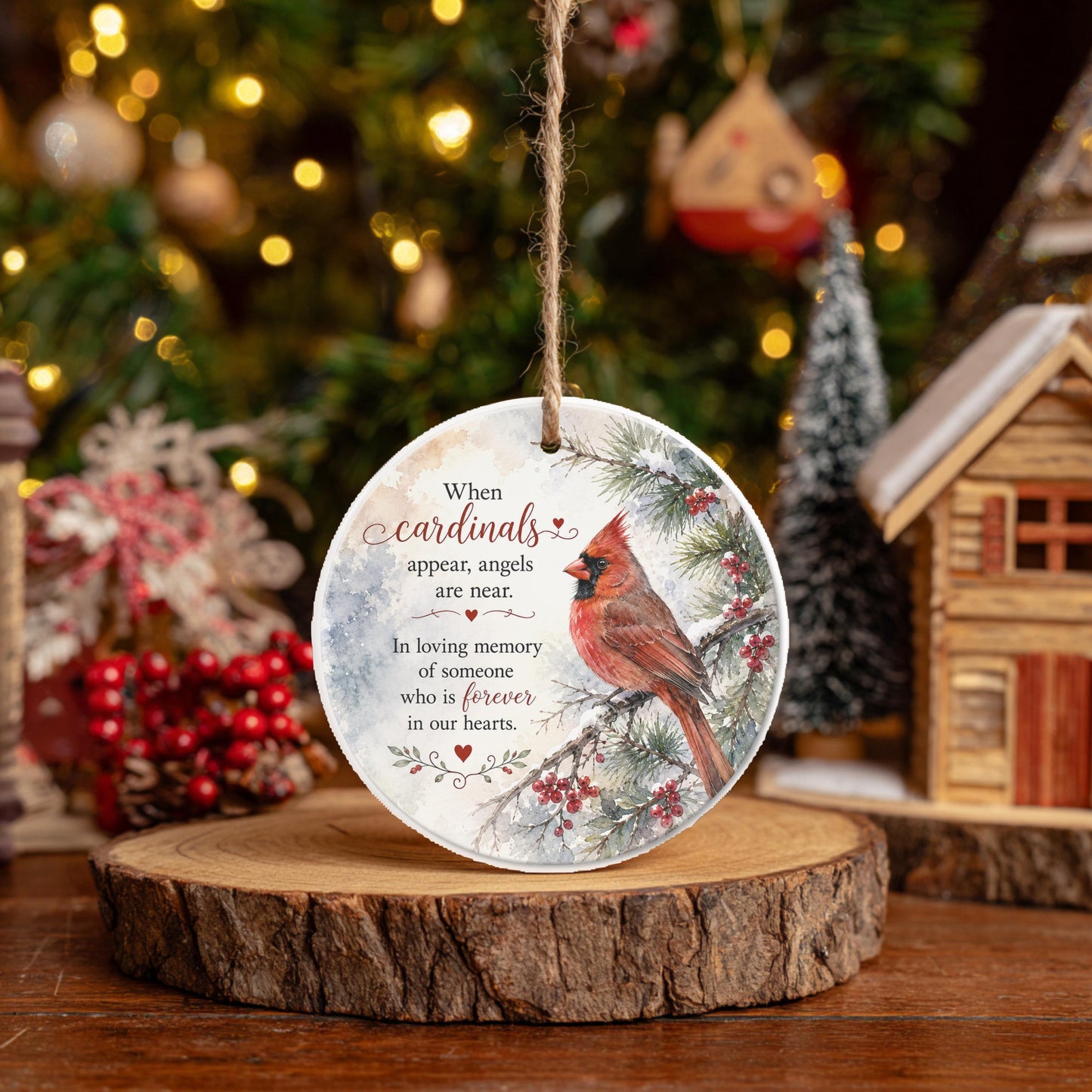 Cardinal Memorial Ornament, Ceramic, Angels Are Near Verse, Keepsake