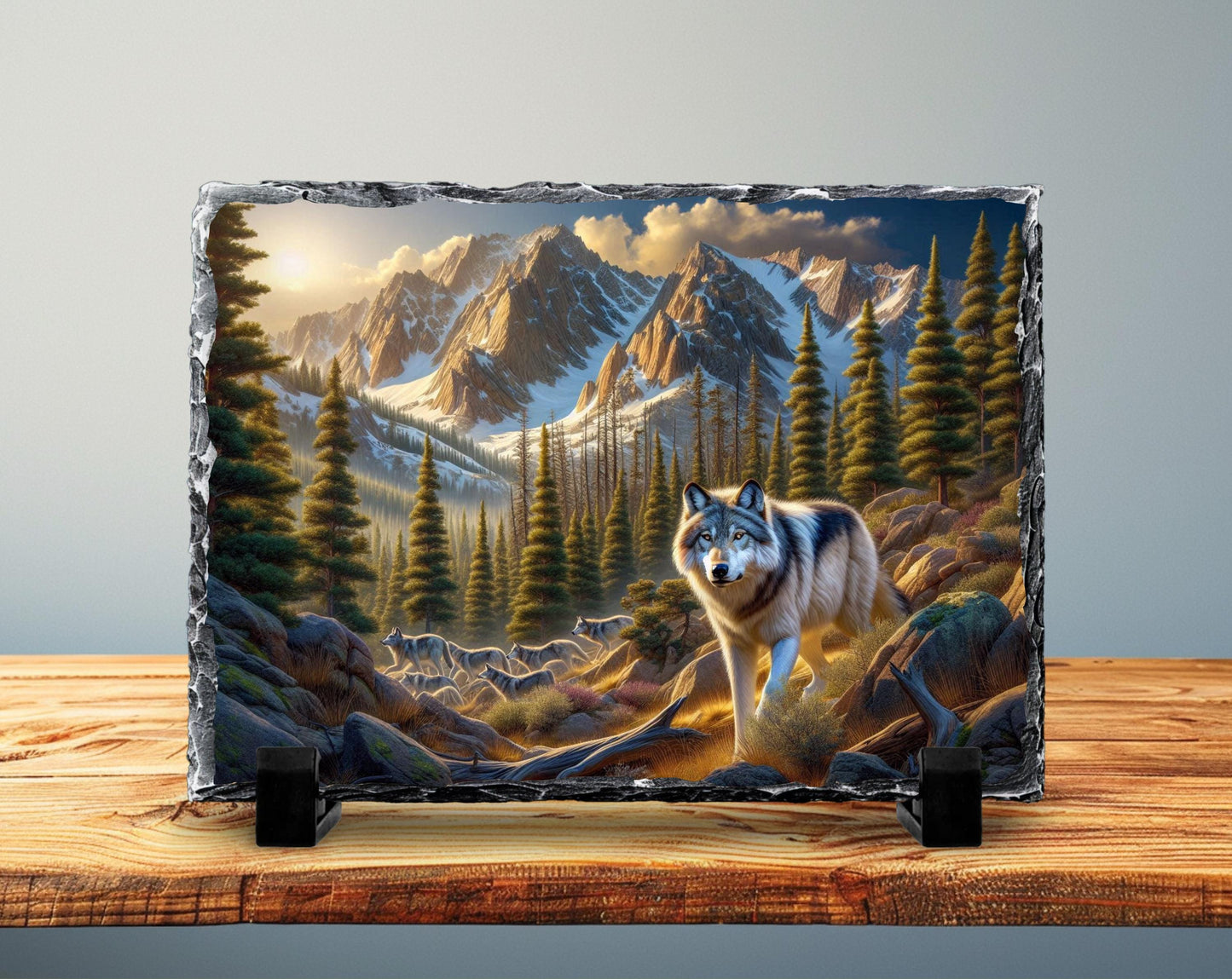 Wolf Stone Plaque - Rustic Slate Artwork | Wildlife Wall Art Gift