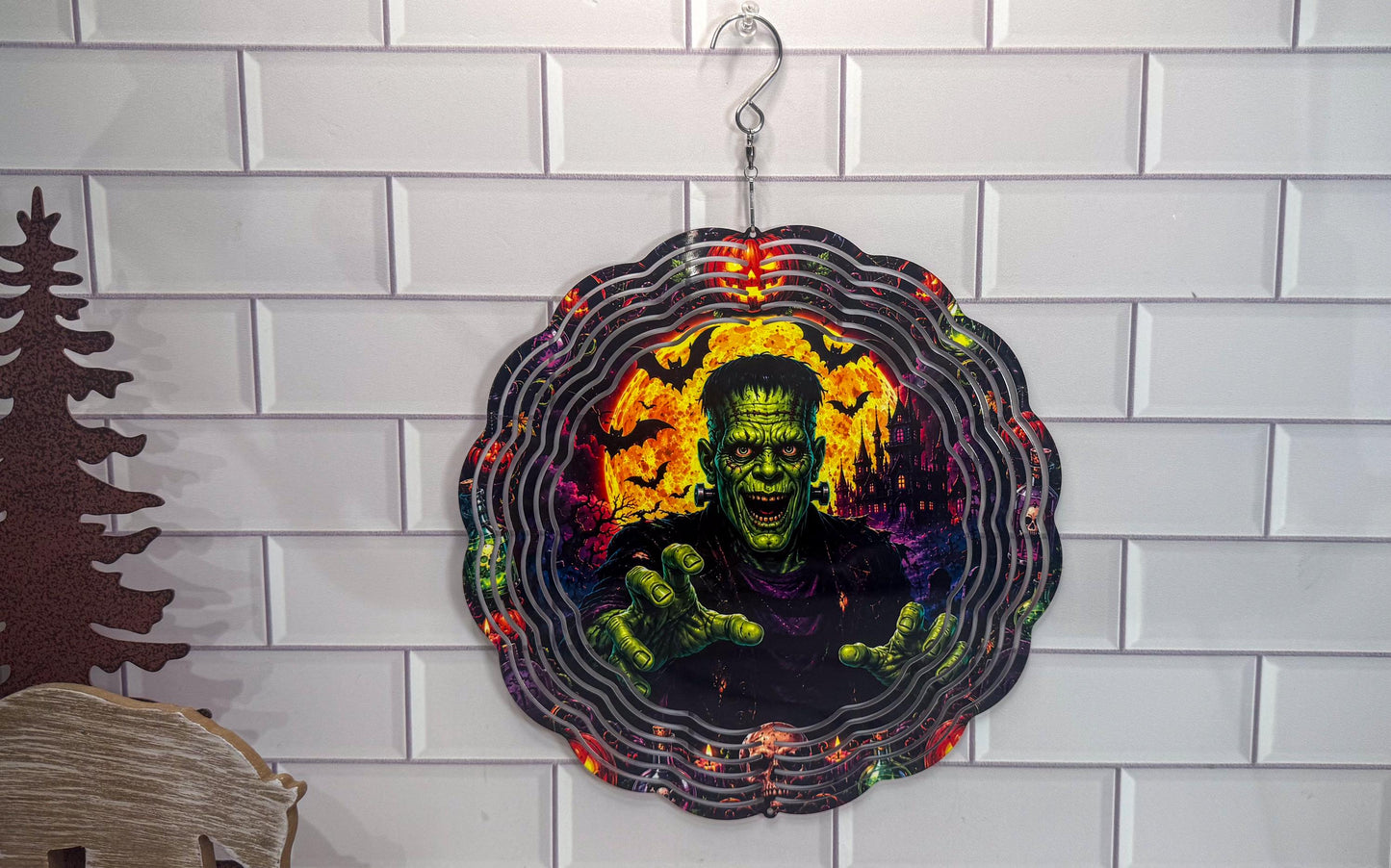 Monster Wind Spinner, 10 Inch Halloween Porch Décor | 360 Swivel | Indoor Outdoor Display