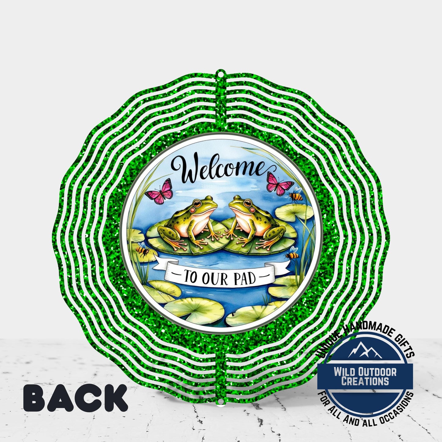 Frog Garden Spinner - Outdoor Garden Decor with Blue Green Glitter & UV Protection