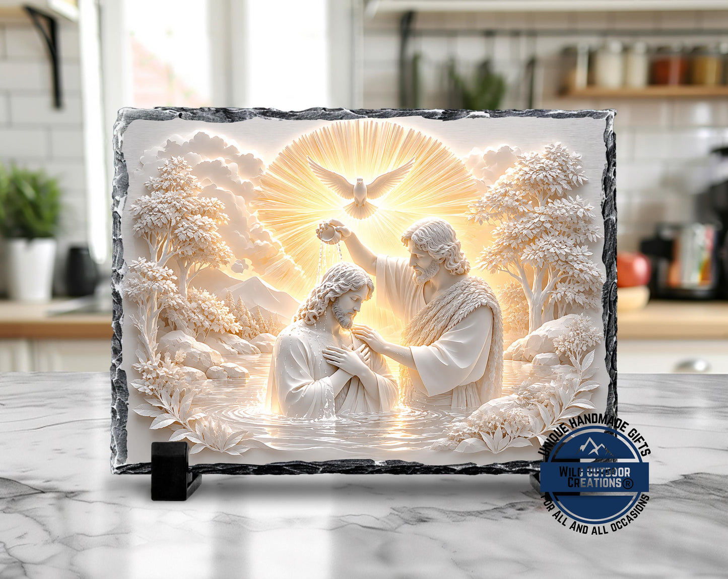 Holy Spirit Dove Baptism Slate Plaque, Jesus John Baptist Religious Decor, Confirmation Gift