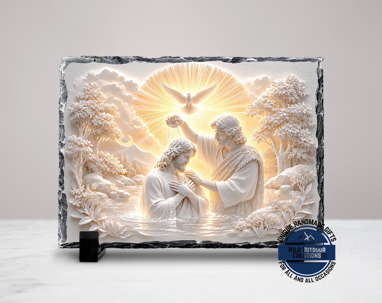 Holy Spirit Dove Baptism Slate Plaque, Jesus John Baptist Religious Decor, Confirmation Gift