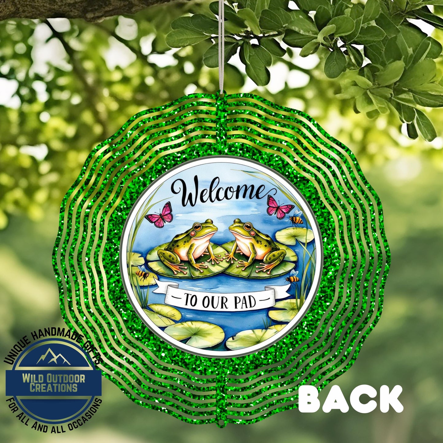 Frog Garden Spinner - Outdoor Garden Decor with Blue Green Glitter & UV Protection